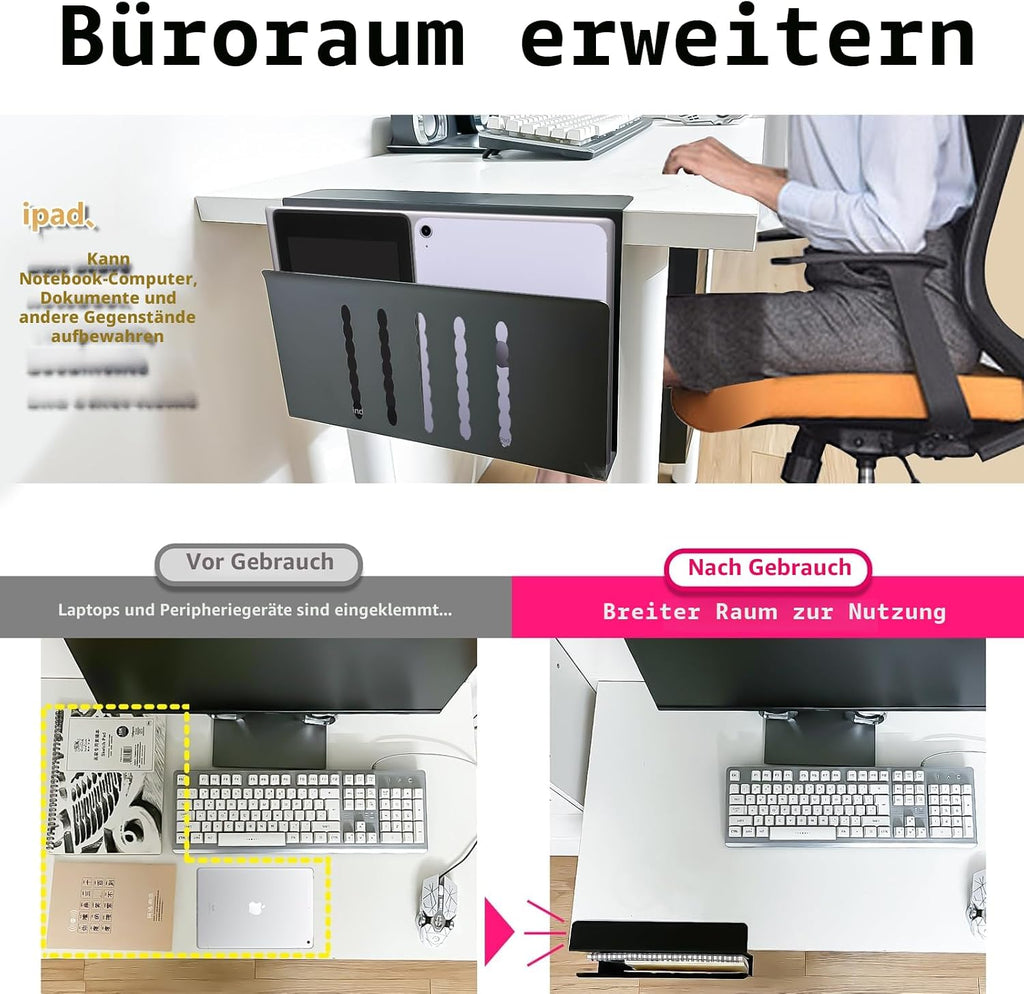 Laptophalter zum Einhaengen unter Tisch Stahl schwarz Schreibtisch Organizer