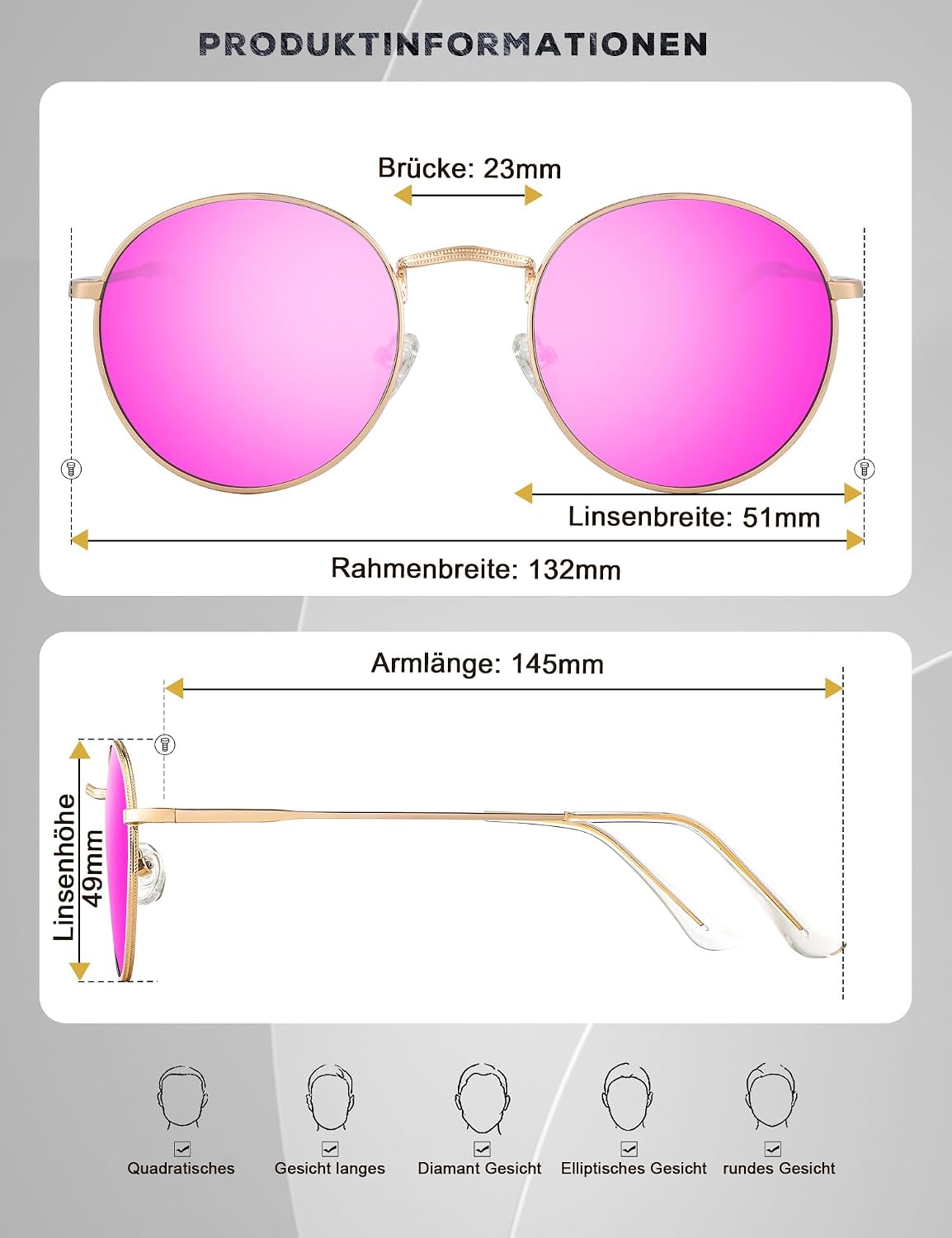 HENGOSEN Herren Sonnenbrille rund polarisiert Metallrahmen Retro Unisex