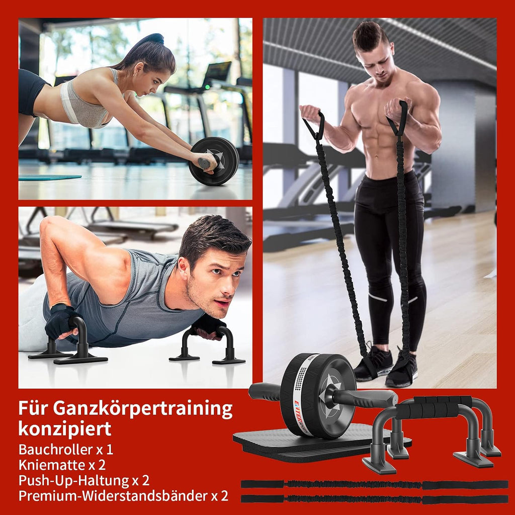 EnterSports Bauchmuskelroller mit zwei Kniematten, Bauchtrainer fuer Zuhause