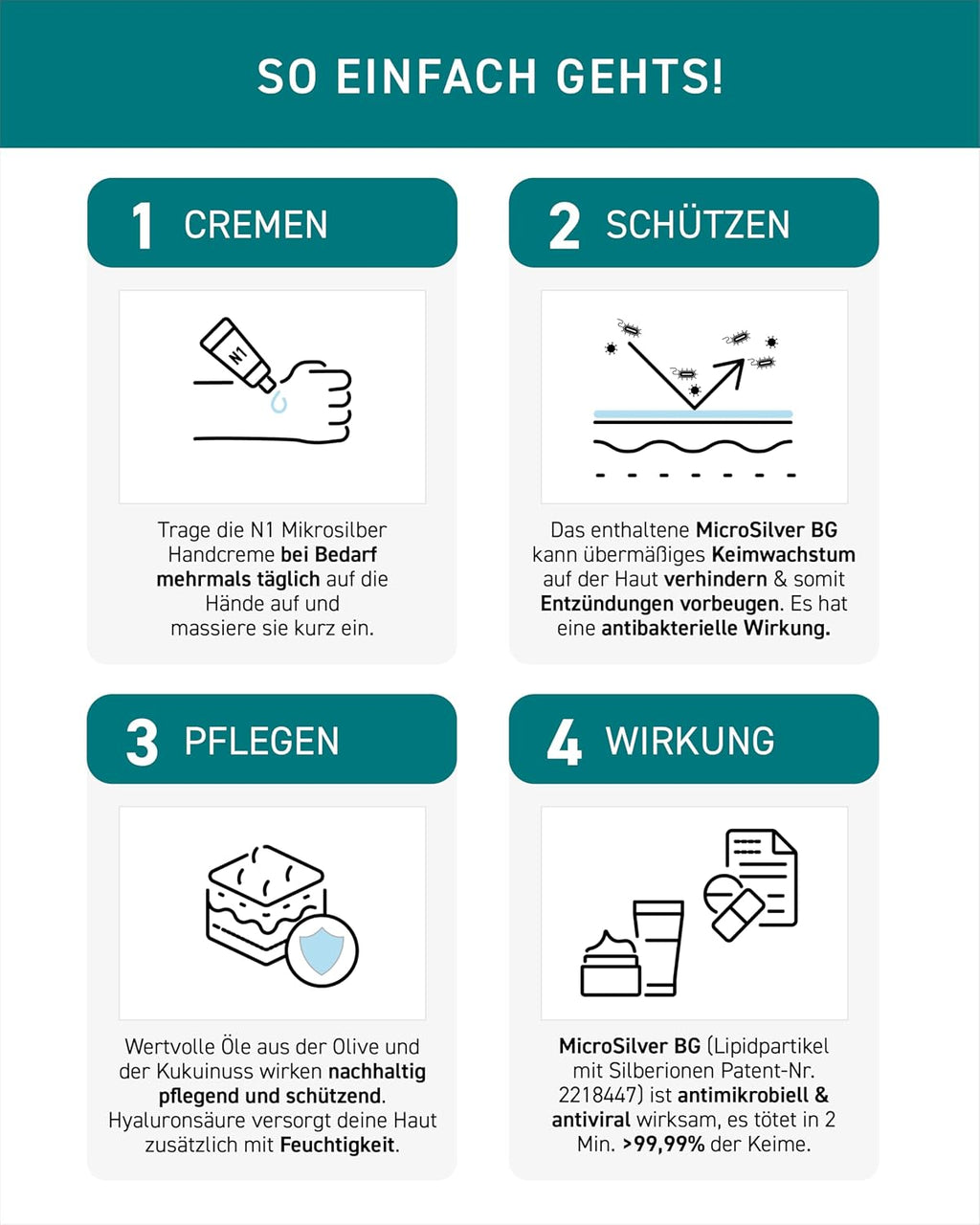 N1 Mikrosilber Handcreme fuer sehr trockene Haende mit Desinfektion