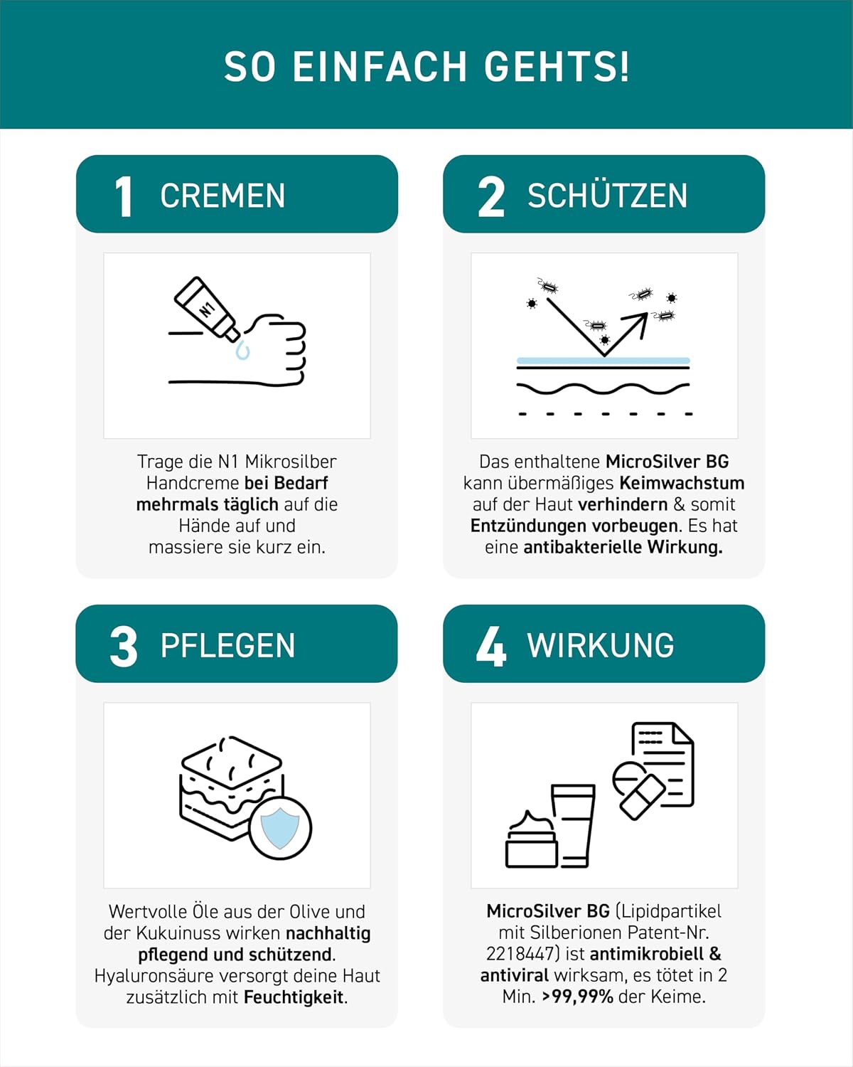 N1 Mikrosilber Handcreme fuer sehr trockene Haende mit Desinfektion