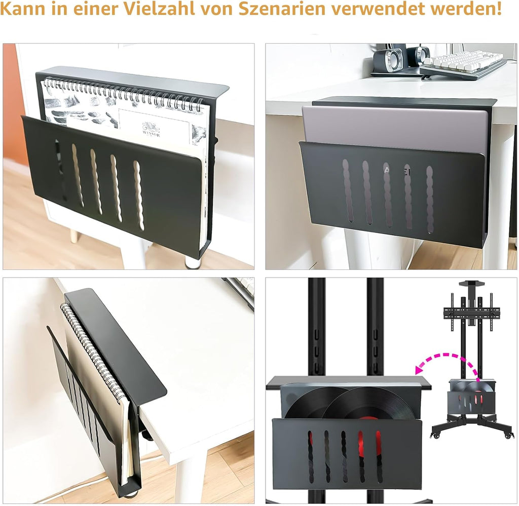 Laptophalter zum Einhaengen unter Tisch Stahl schwarz Schreibtisch Organizer