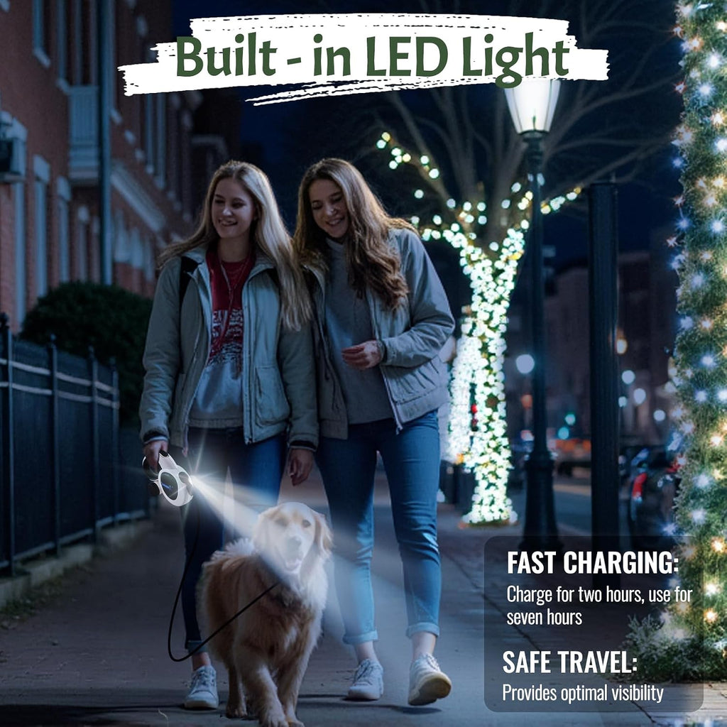 5m einziehbare Hundeleine mit LED, Schnellstopp, rutschfest, Kotbeutelspender
