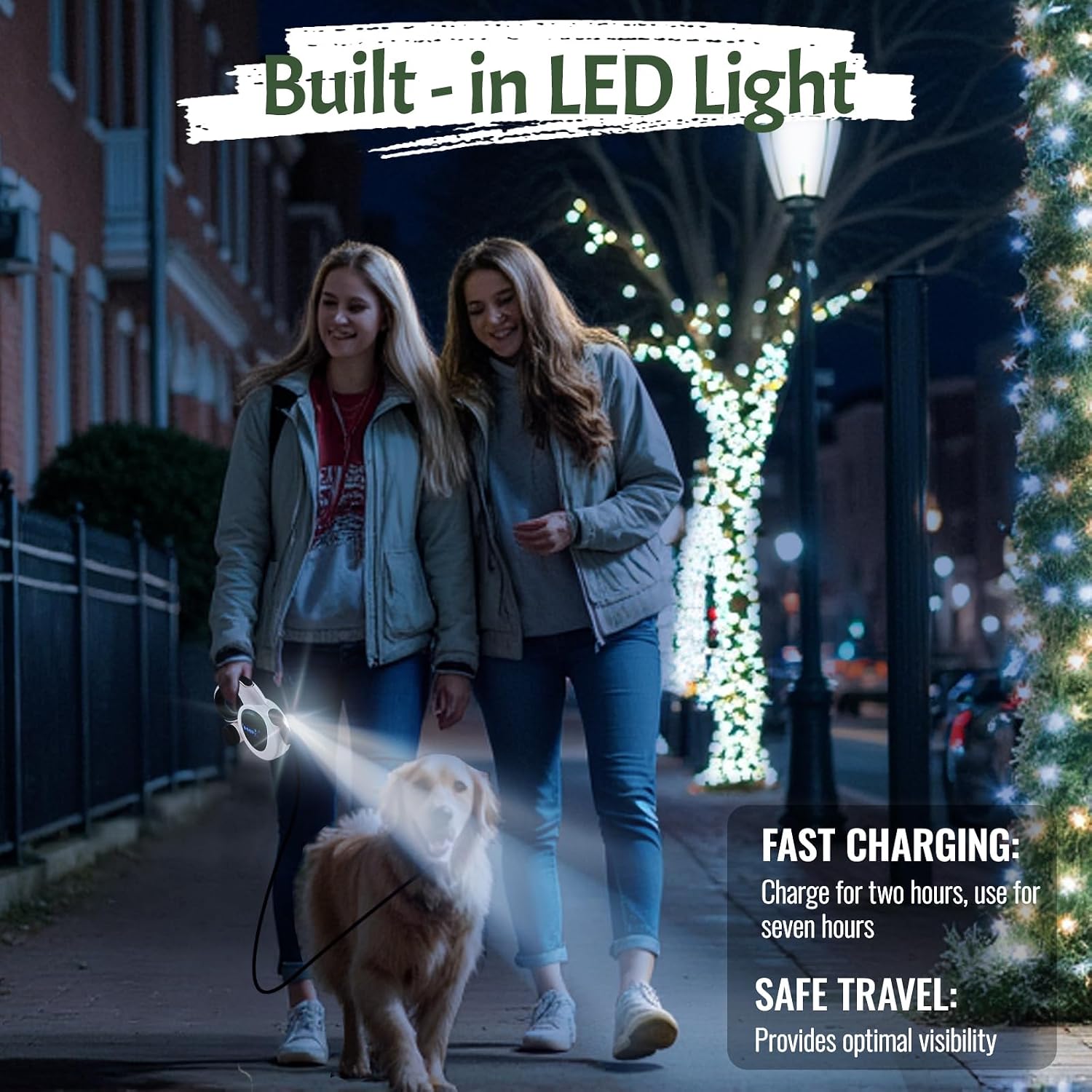 5m einziehbare Hundeleine mit LED, Schnellstopp, rutschfest, Kotbeutelspender
