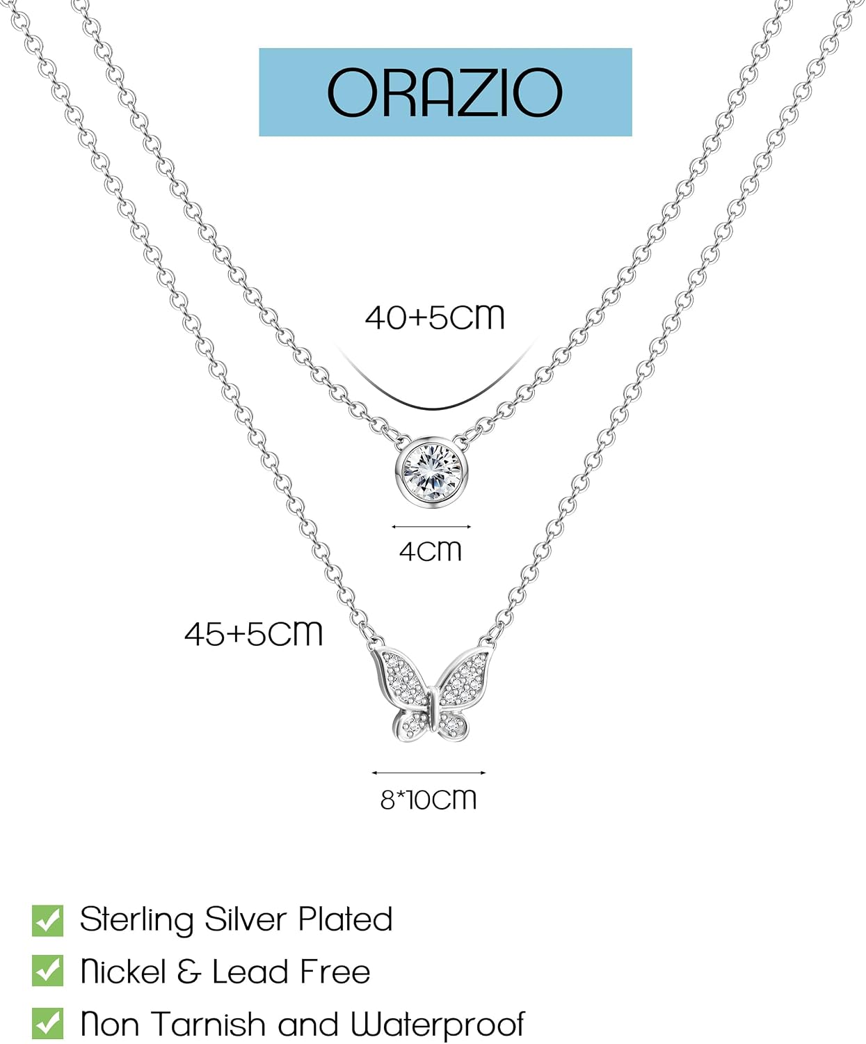 ORAZIO Damen Halskette Silber 925 Rosegold Gold Herz Schmetterling Zirkon