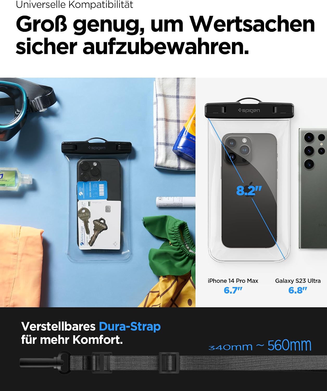Spigen schwimmende wasserdichte Handyhuelle IPX8 bis 7" schwarz, 2er-Pack