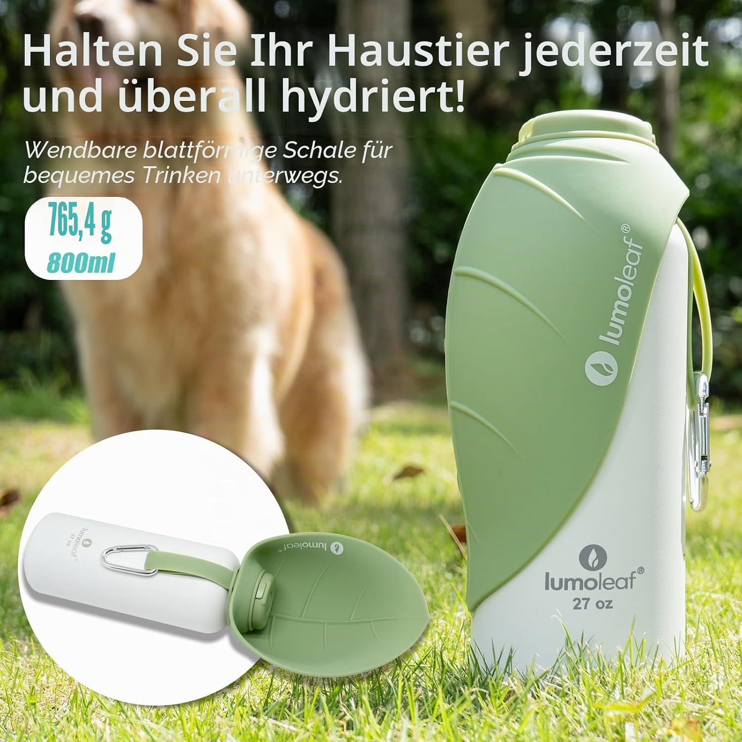 LumoLeaf Trinkflasche aus Edelstahl isoliert Breite Oeffnung Gruen