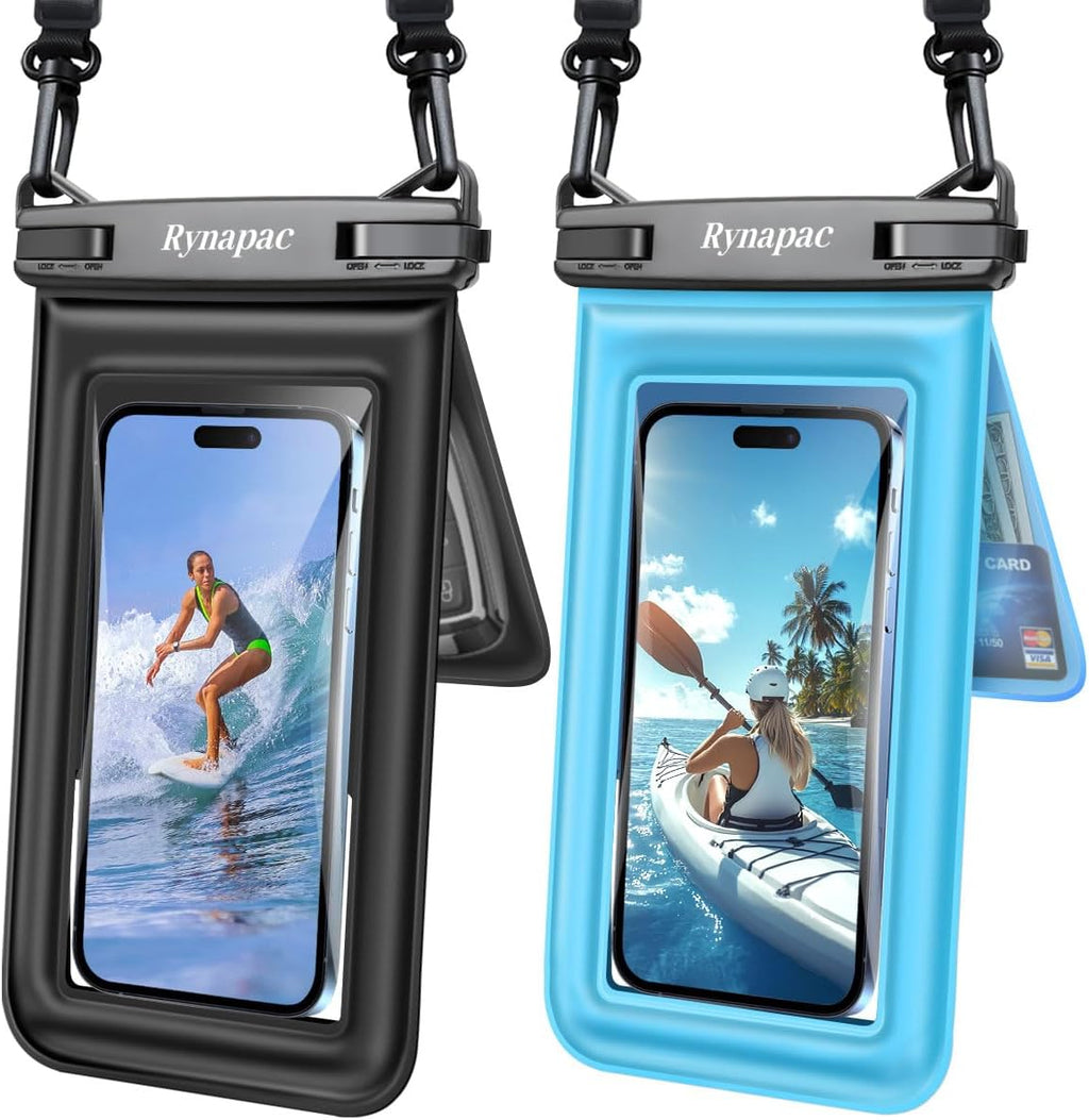 Rynapac 2er Set wasserdichte Handyhuelle IPX8 bis 8,5 Zoll mit Umhaengeband