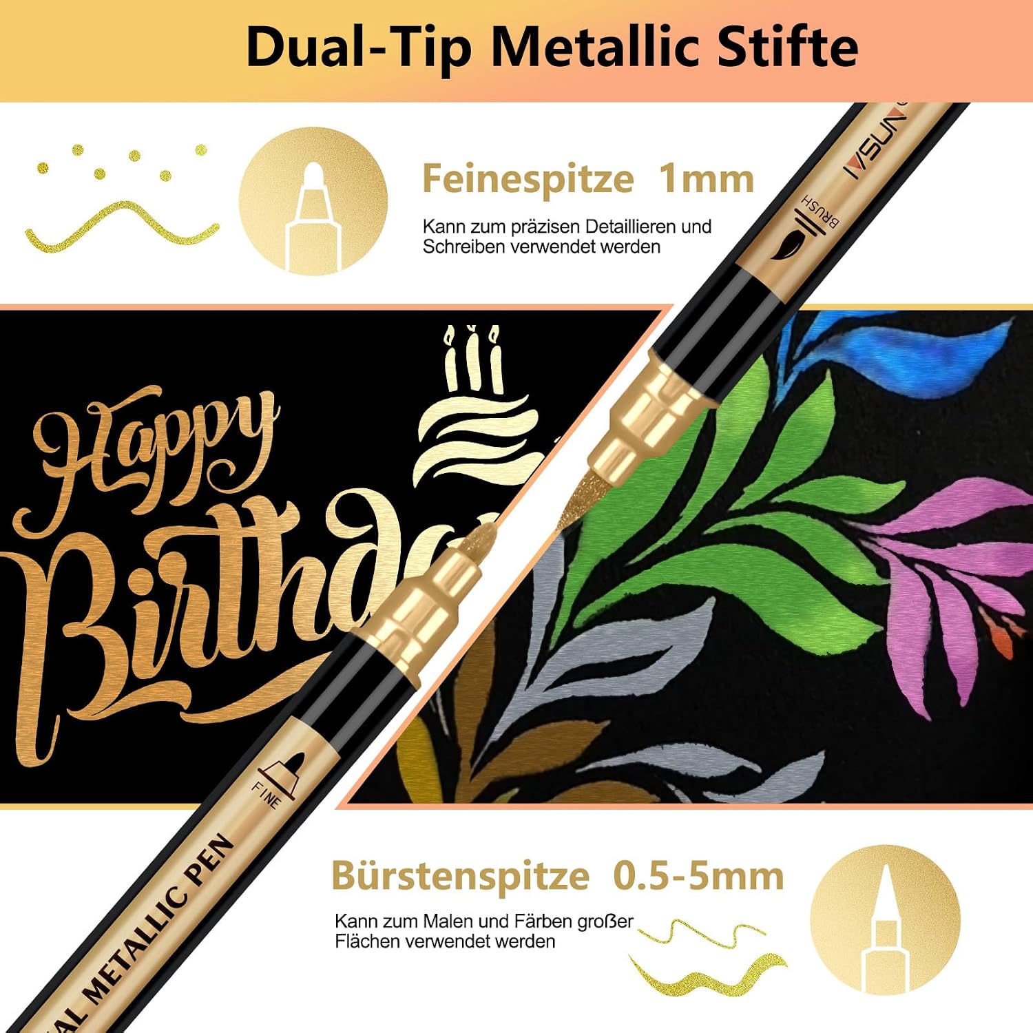 IVSUN Metallic Marker 12er Set Dual Tip Acrylstifte wasserfest