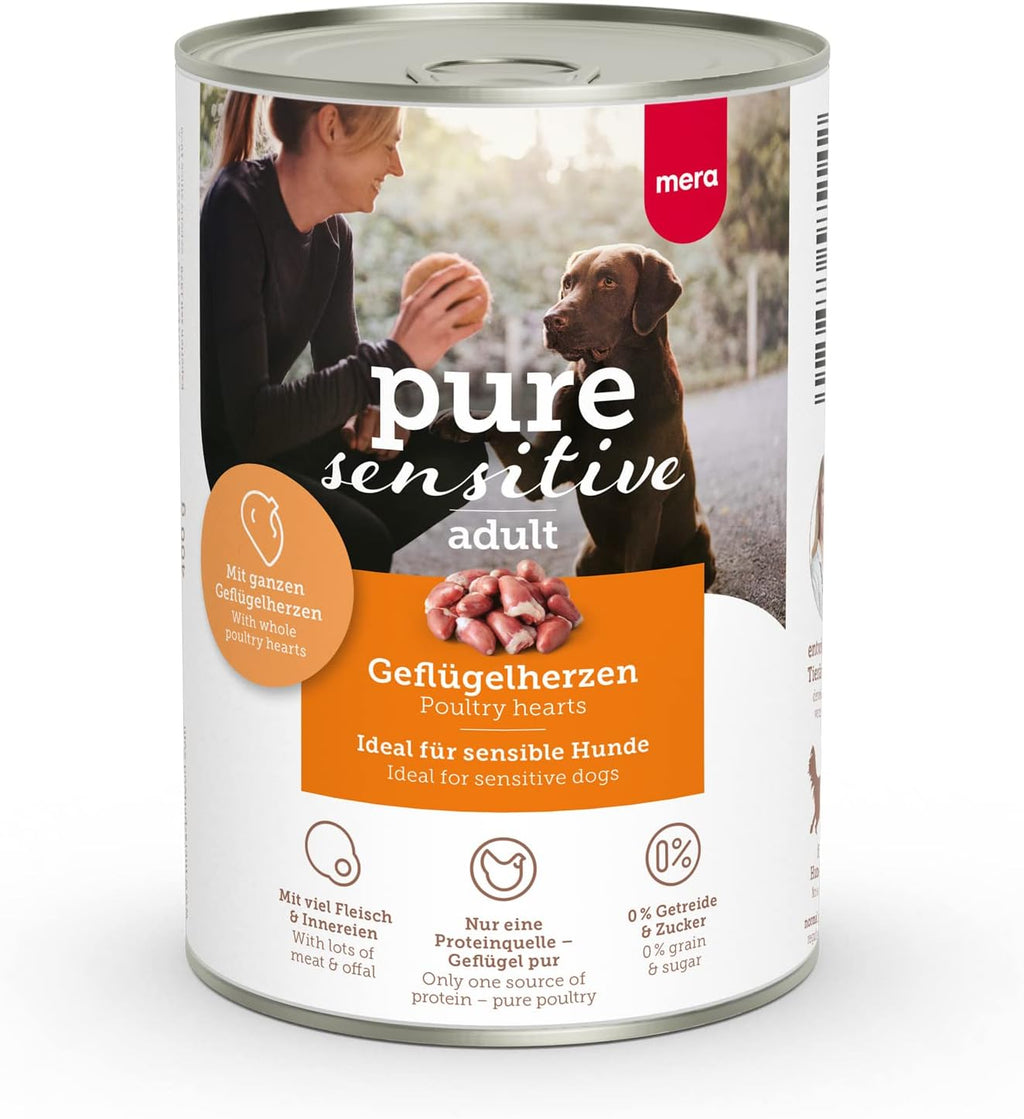 MERA Pure Sensitive Gefluegelherzen 6x400g Nassfutter getreidefrei Single Protein