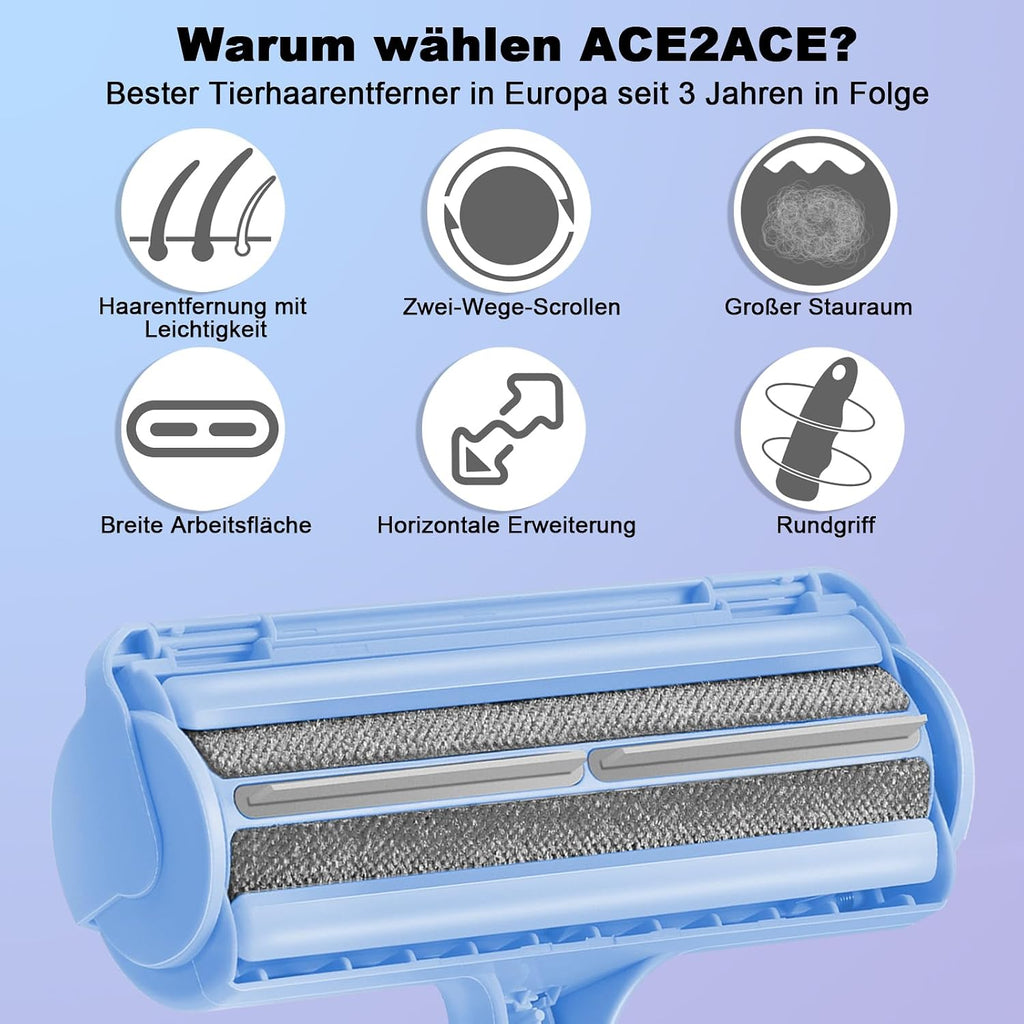 ACE2ACE Fusselrolle fuer Tierhaare von Hund und Katze auf Sofa, Bett und Teppich