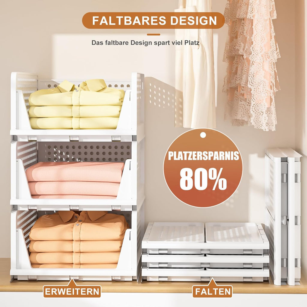 Schrank Organizer 4er Set faltbar stapelbar Aufbewahrungsboxen Weiss