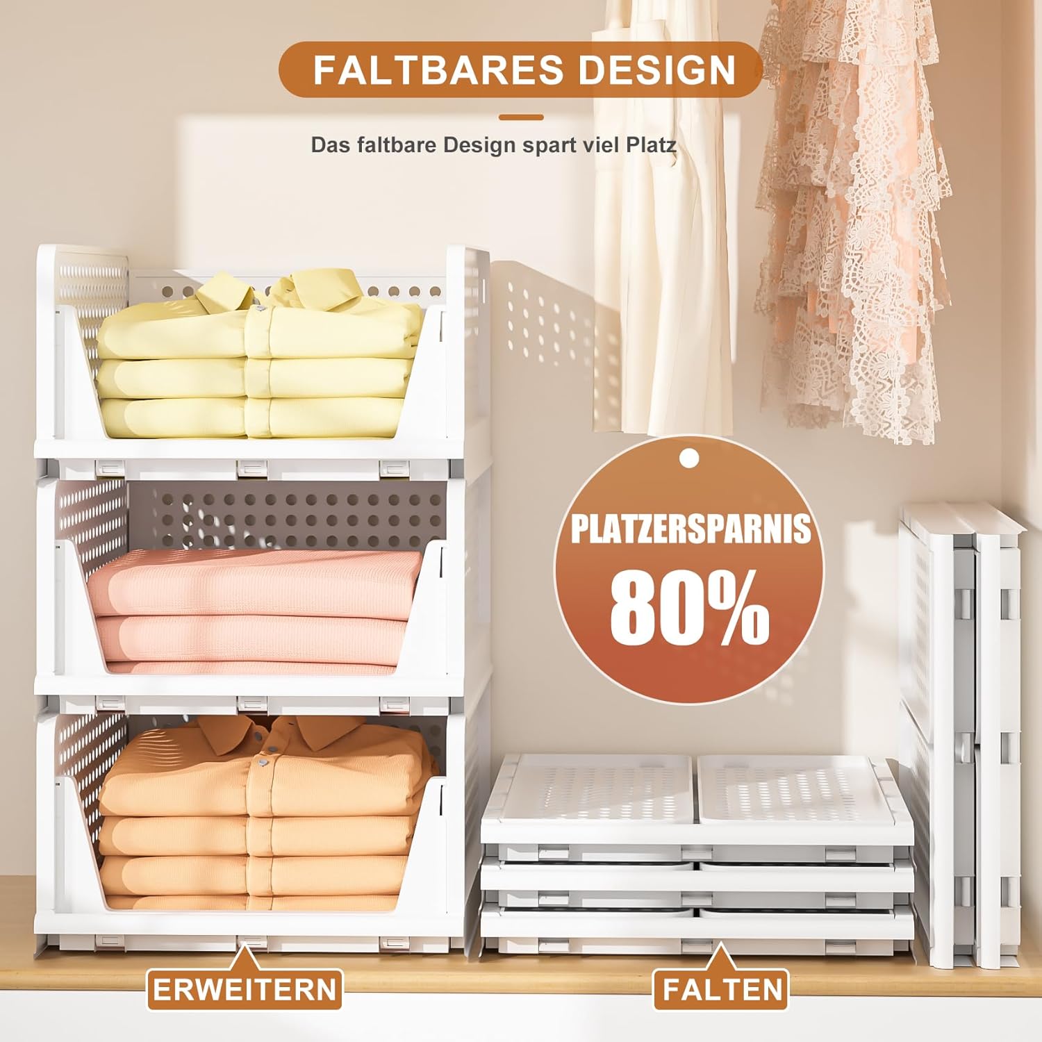 Schrank Organizer 4er Set faltbar stapelbar Aufbewahrungsboxen Weiss