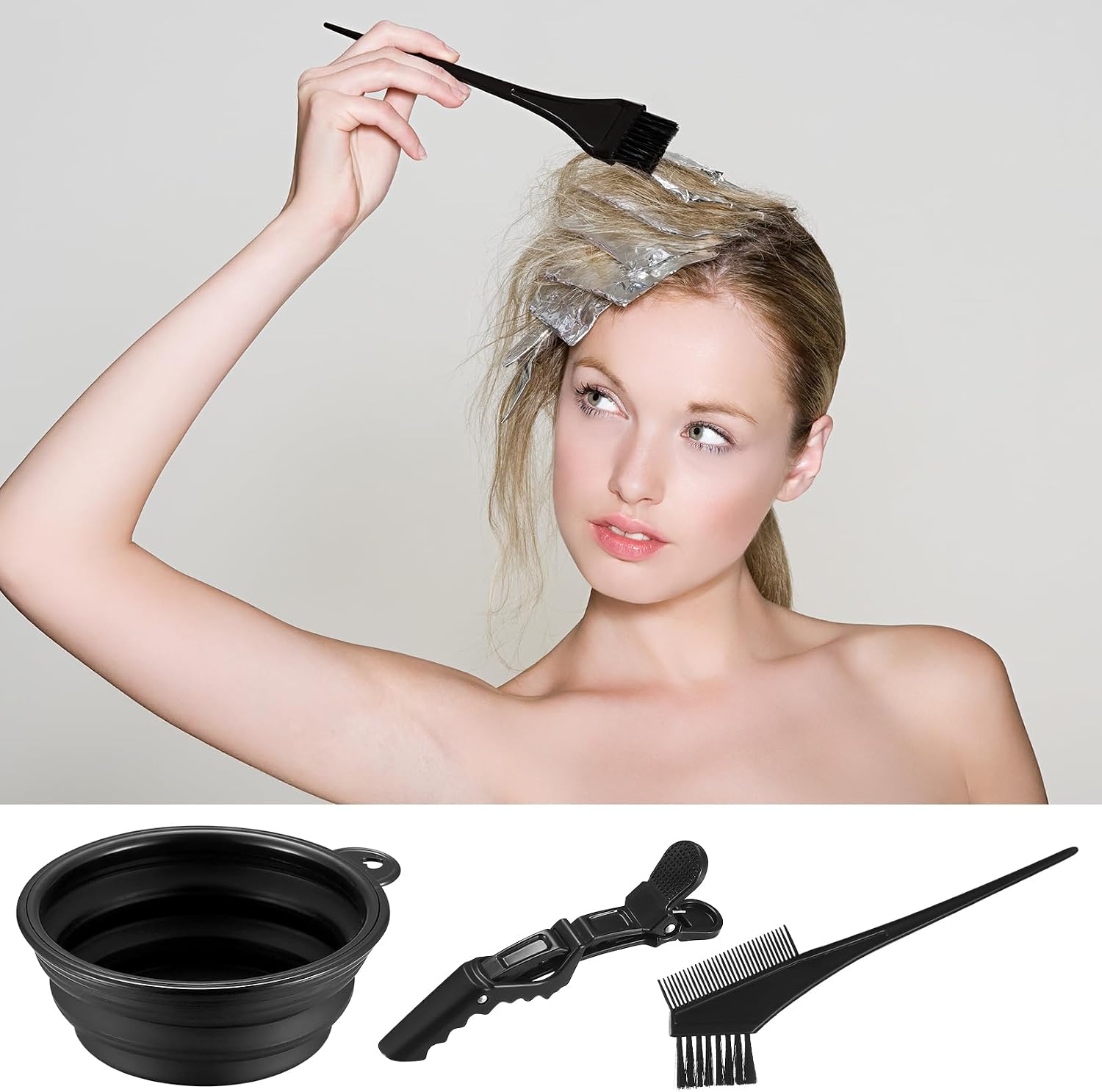 18-teiliges Haarfaerbepinsel Set mit Buerste, Kamm, Schale, Ohrschutz