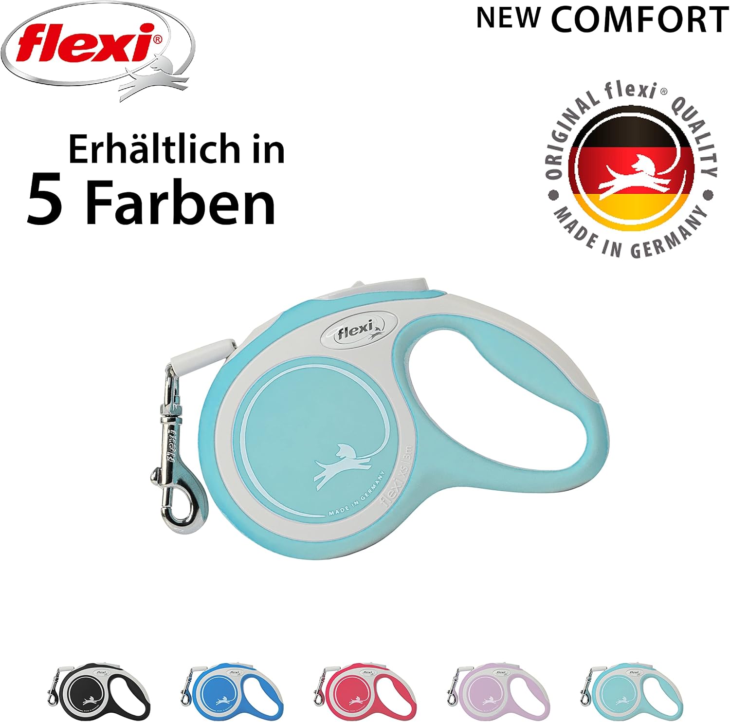 flexi Comfort L Gurt-Plus 8 m Rollleine Schwarz fuer Hunde bis