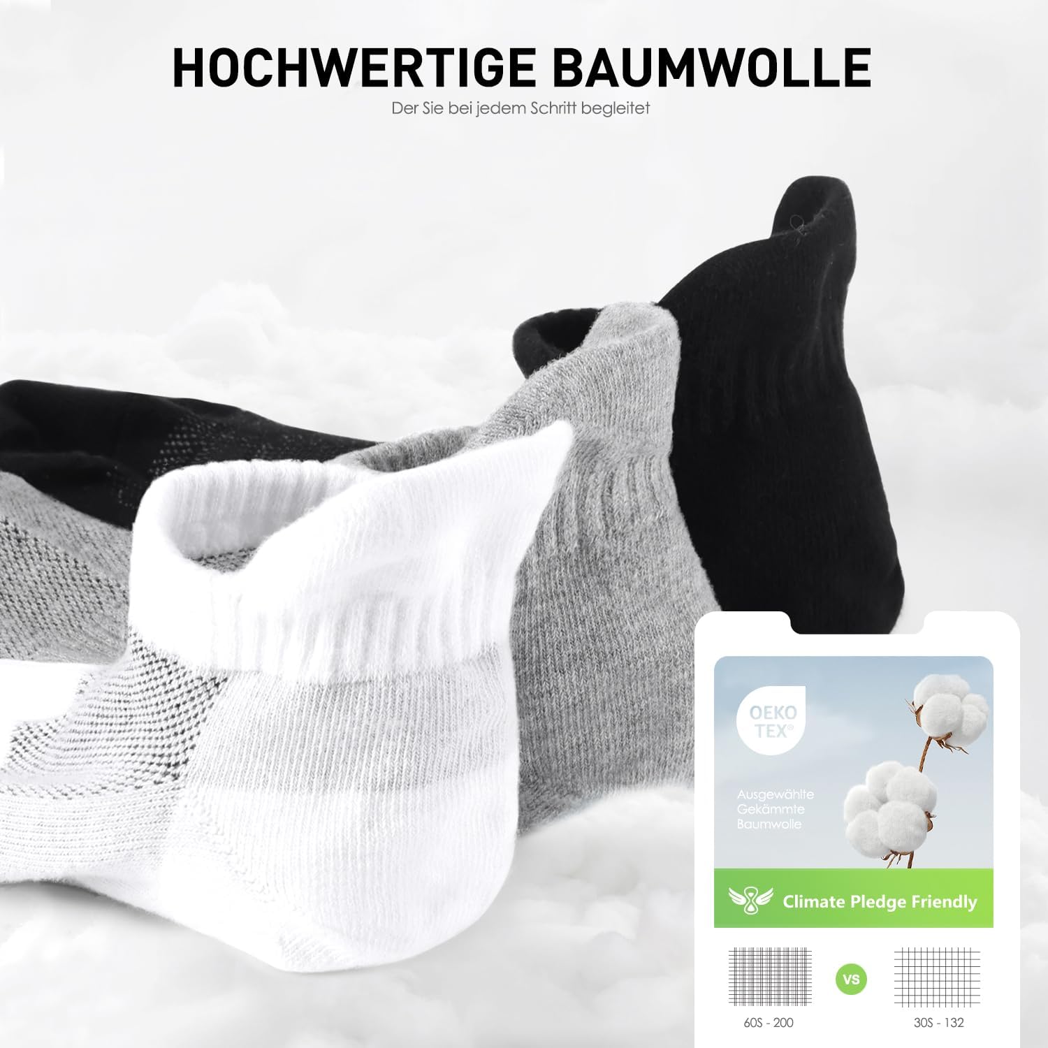 FALARY 10 Paar Sneaker Socken Baumwolle Herren Damen Kurz Sportsocken