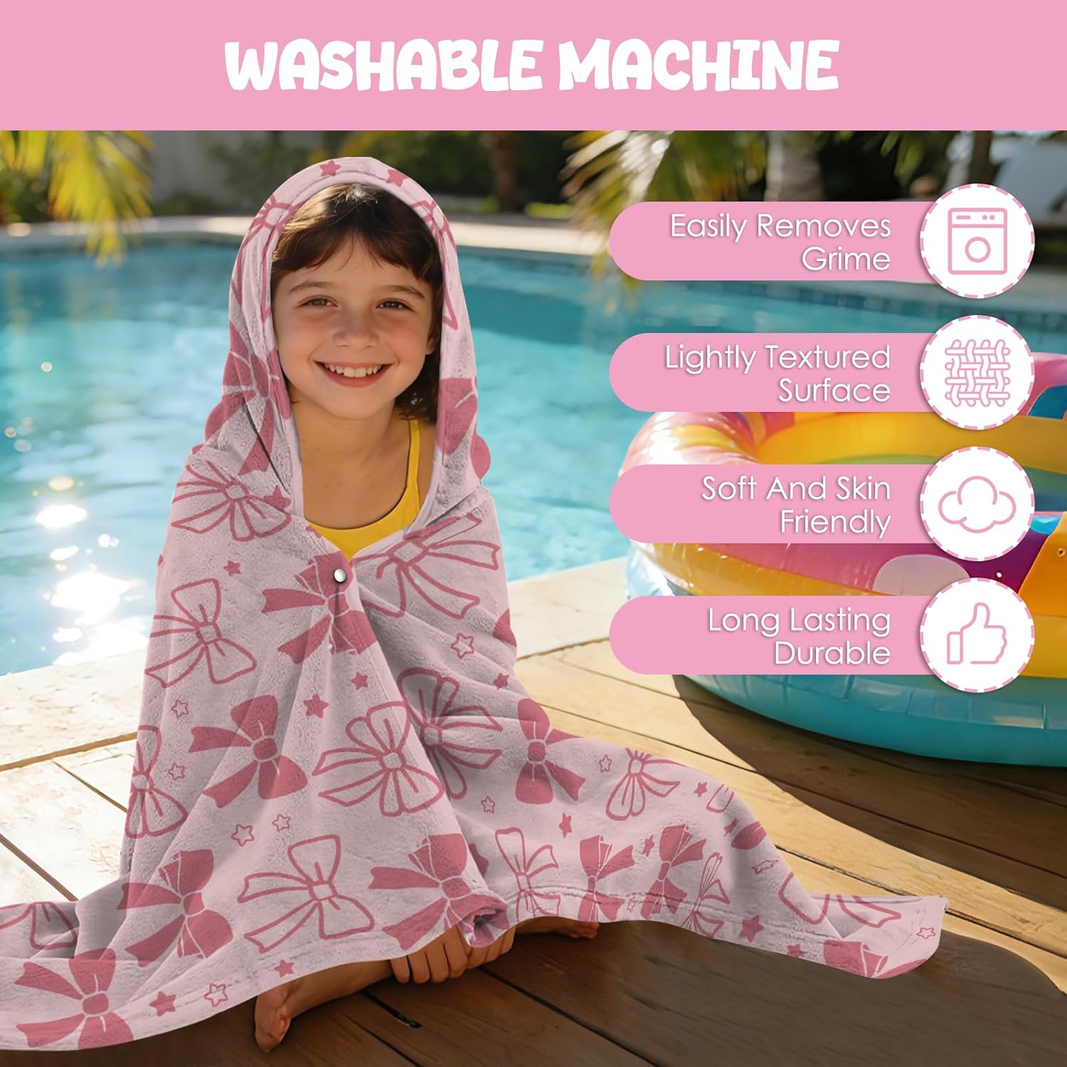 Eiscreme Kapuzenponcho Handtuch 130x100 cm Kinder Jungen Maedchen Strand Schwimmb