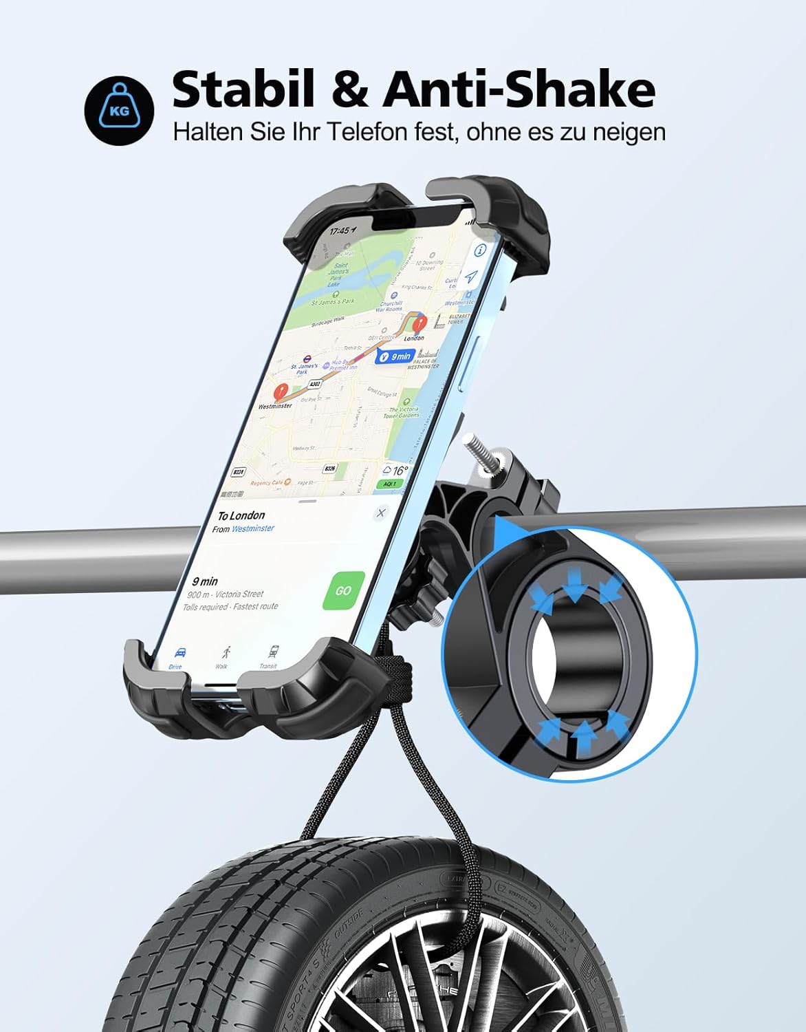 360° Handyhalterung fuer Fahrrad und Motorrad Lenkerhalter Sicherer Halt