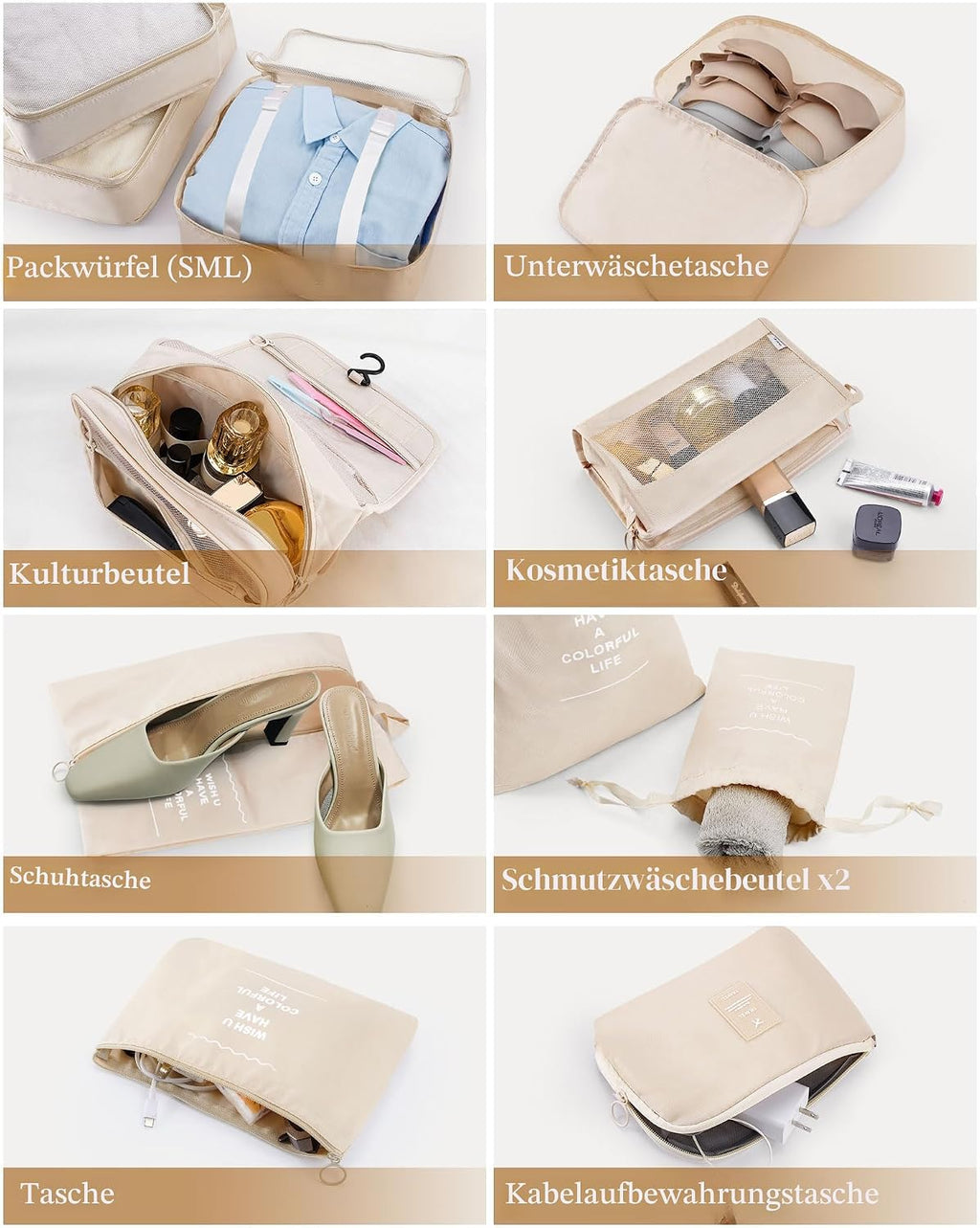 11‑teiliges Koffer Organizer Set Reise Packwuerfel mit Kulturbeutel