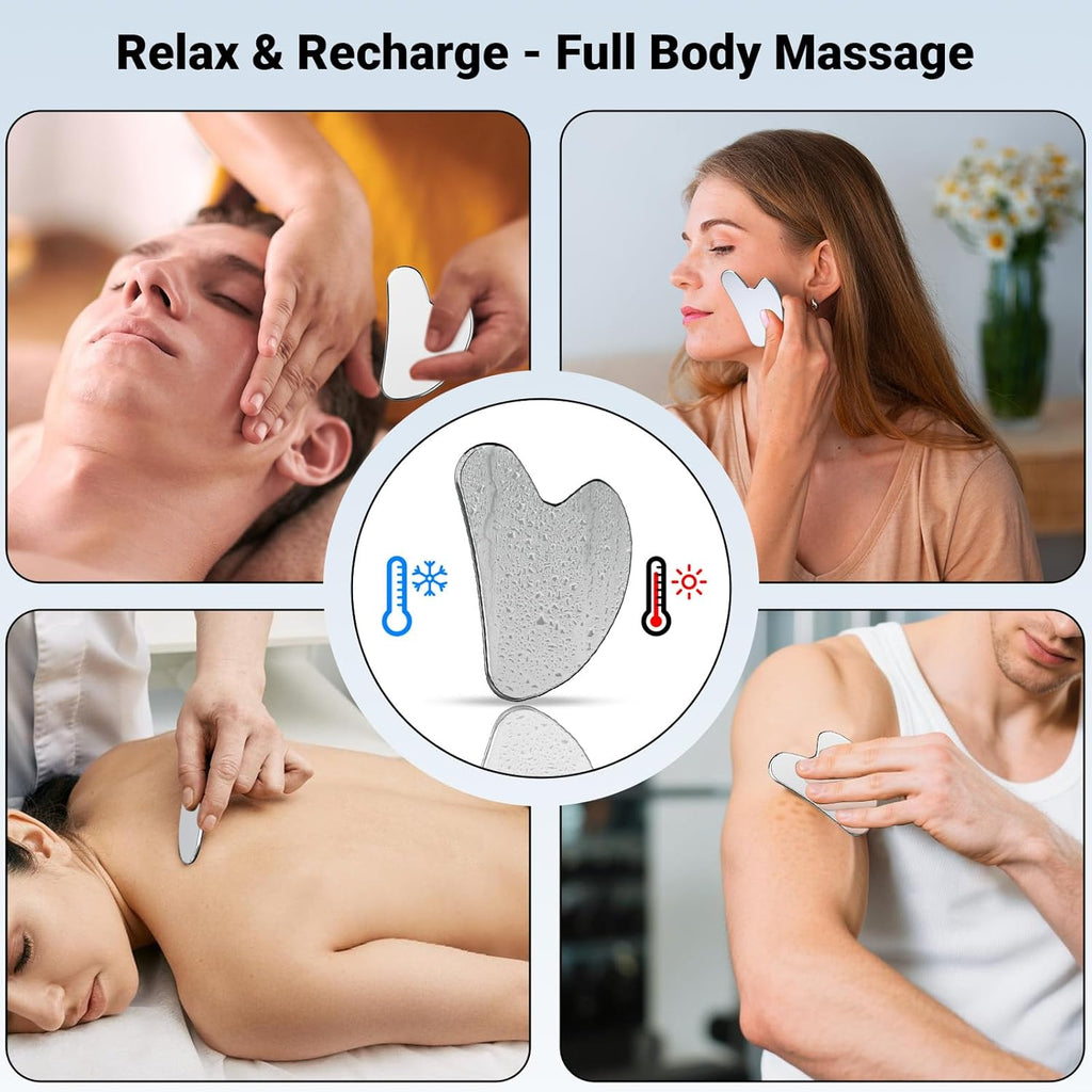 Alyvisun Gua Sha Set aus Edelstahl Gesichtsmassage Roller gegen Schwellungen