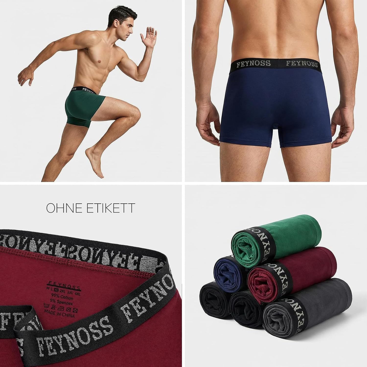 Boxershorts Herren 10er Pack - Baumwolle mit elastischem Bund, atmungsaktiv & oh
