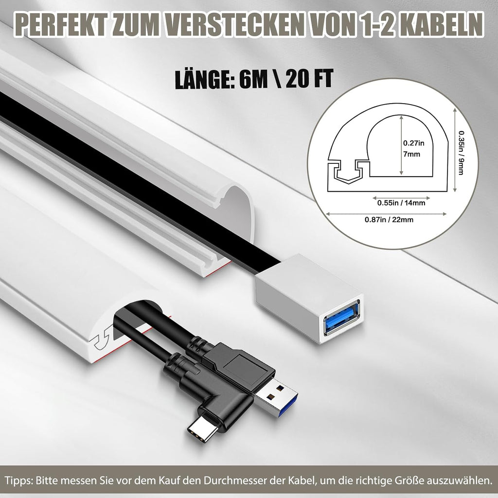 Selbstklebende halbrunde Kabelabdeckung flexibel fuer Wand Boden 1m-6m