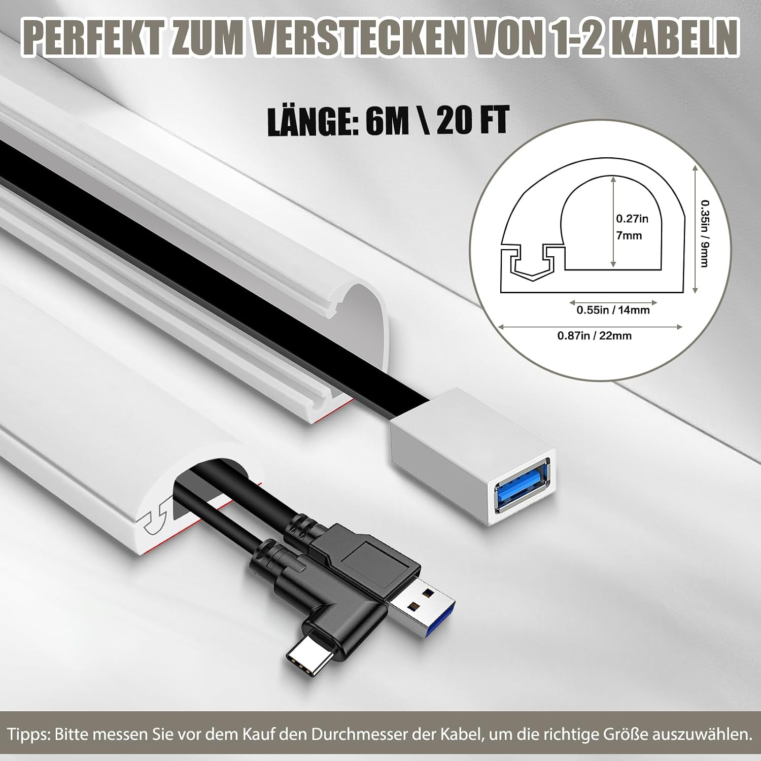 Selbstklebende halbrunde Kabelabdeckung flexibel fuer Wand Boden 1m-6m