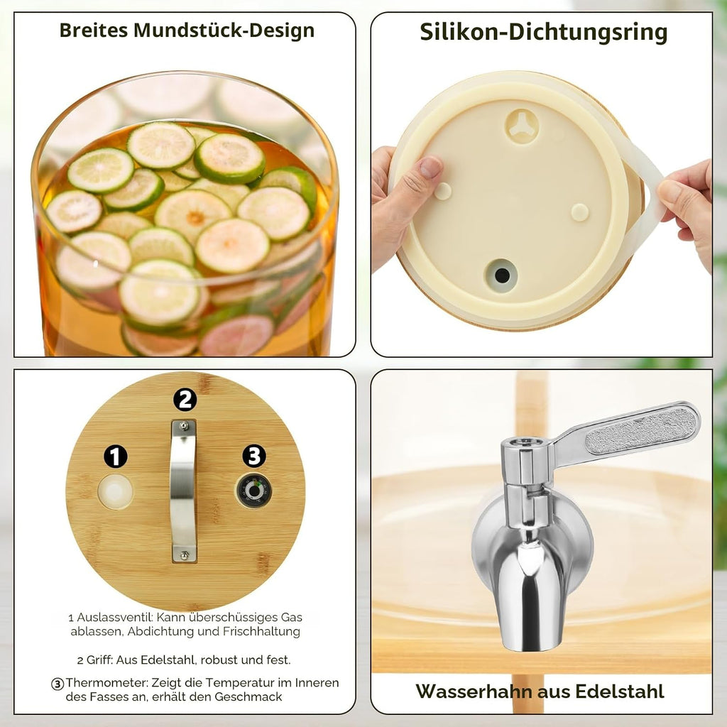 Hisredsun Getraenkespender Glas 2x4L mit Staender und Zapfhahn