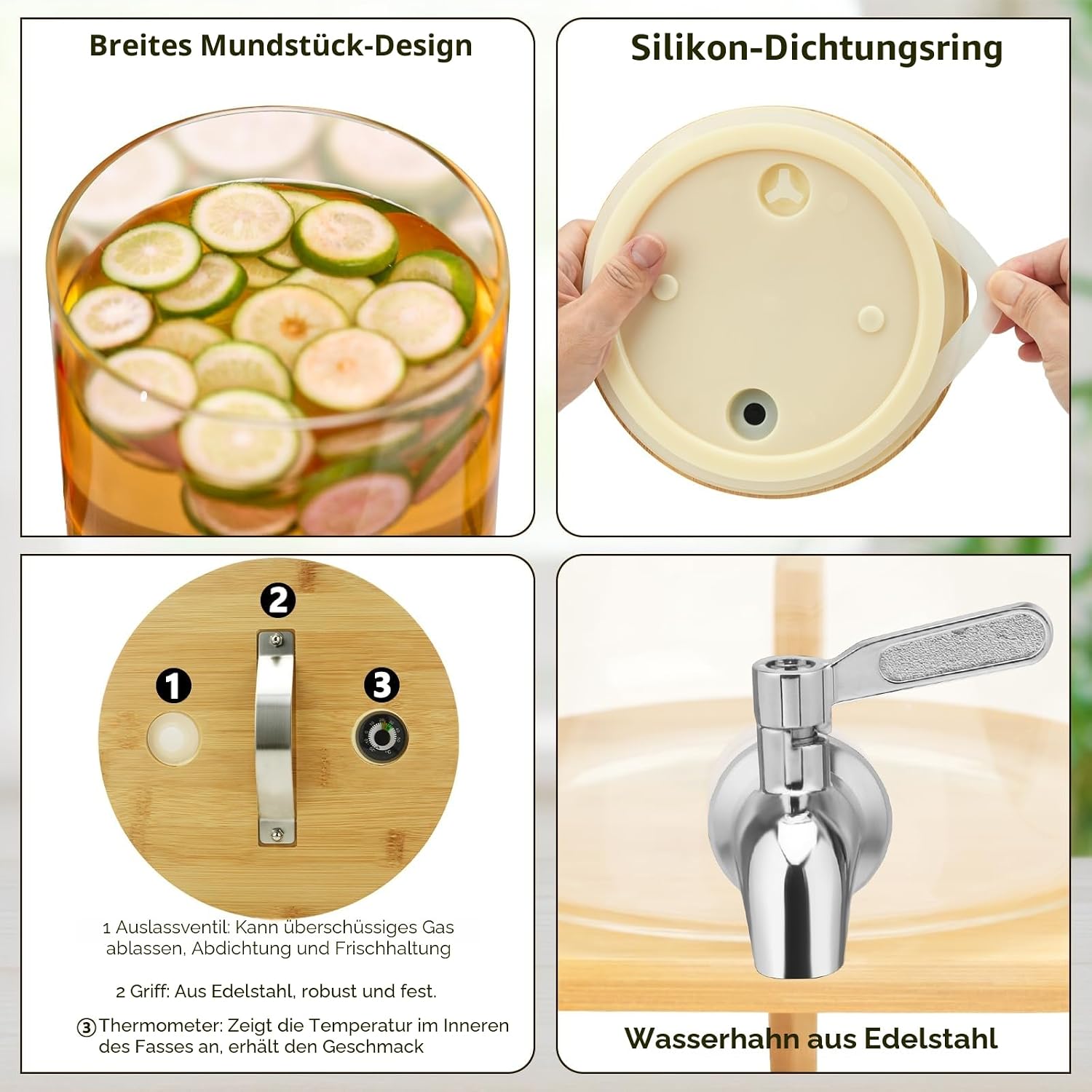 Hisredsun Getraenkespender Glas 2x4L mit Staender und Zapfhahn