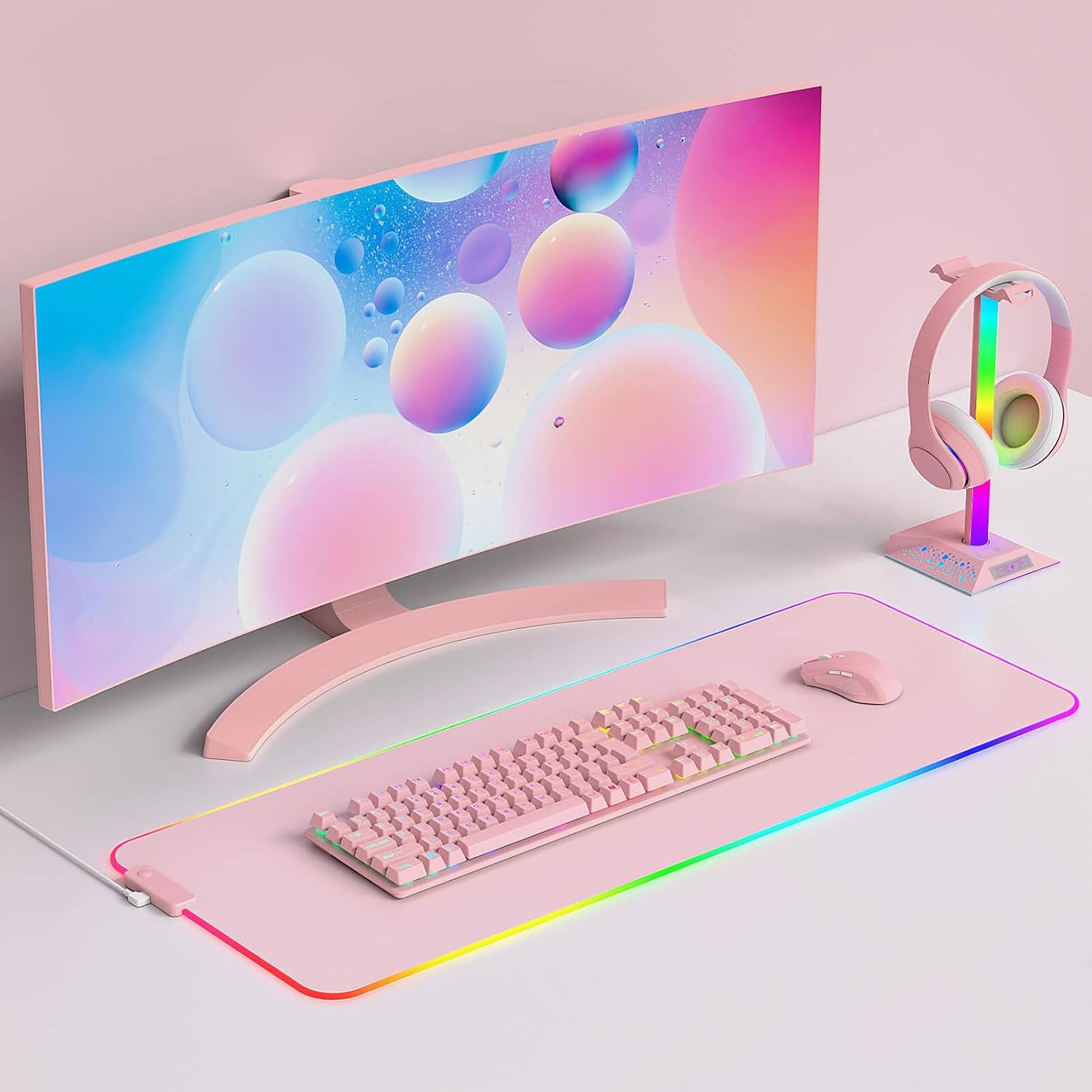 Hcman Headset Halter mit RGB Beleuchtung und 2 USB Anschluessen schwarz