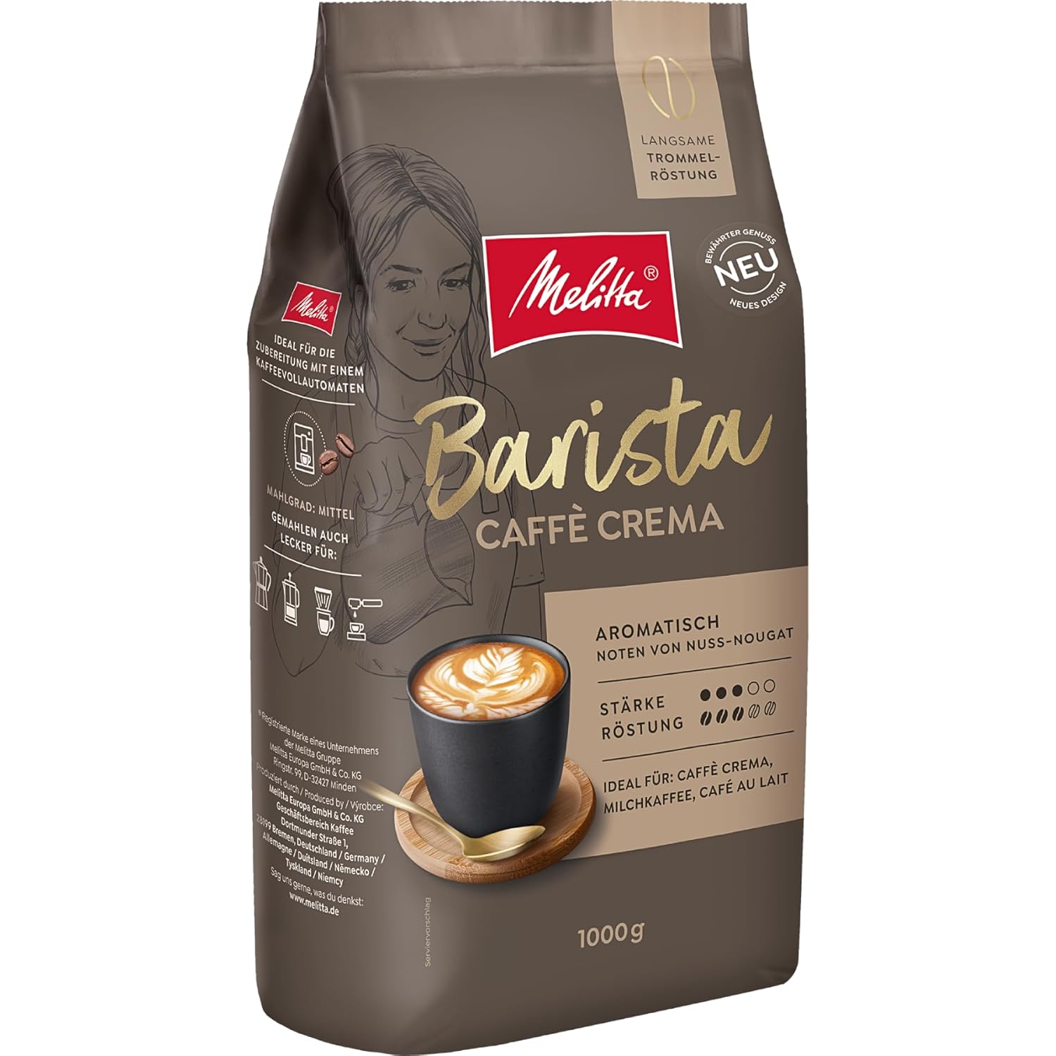 Melitta Barista Classic Crema Kaffeebohnen mittlere Roestung Staerke 3
