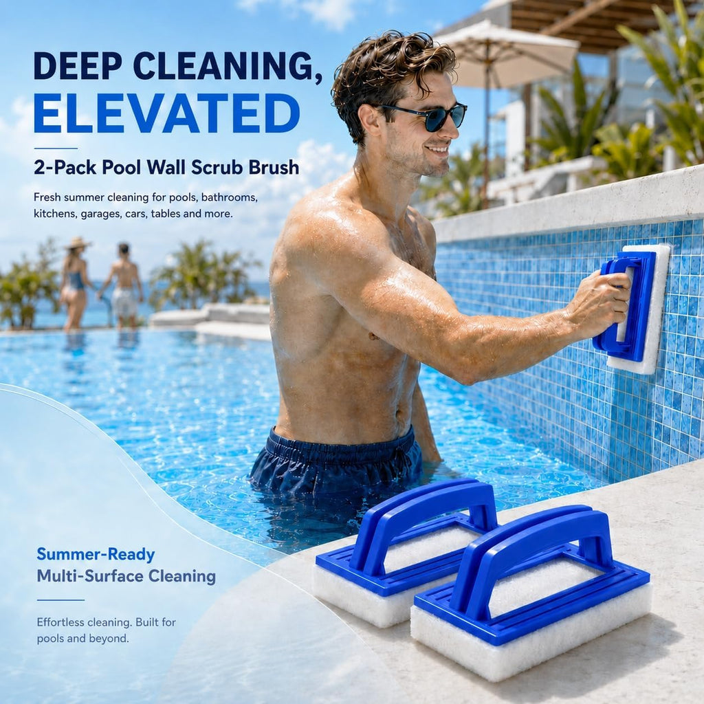 2er Set Poolrand-Schwamm mit Griff Blau - Reiniger fuer Pool, Spa, Badewanne