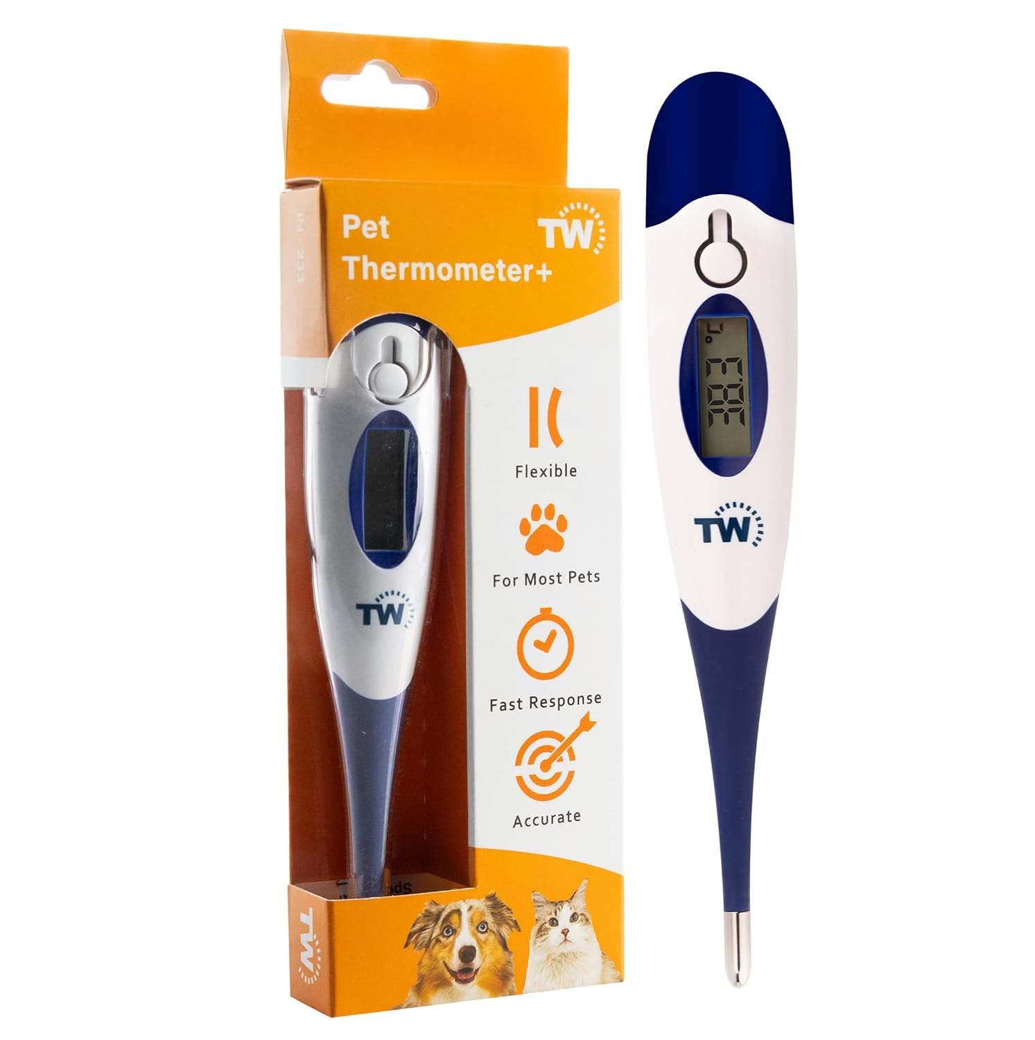 Digitales Haustierthermometer fuer Hund Katze Pferd mit flexibler Sonde