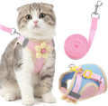 Katzen Geschirr mit Leine verstellbar rosa, weich, reflektierend, lang