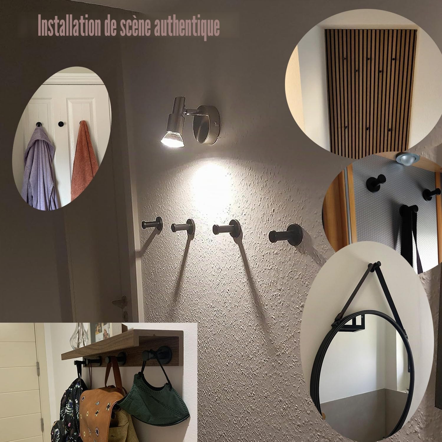 Garderobenhaken Edelstahl schwarz 4er Set Wandhaken 50mm-73mm