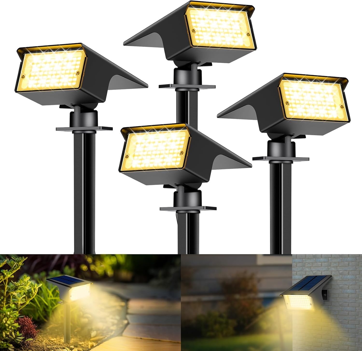 kolpop 4er Solarstrahler 77 LEDs 3000K 800lm IP65 3 Modi Daemmerungs­sensor