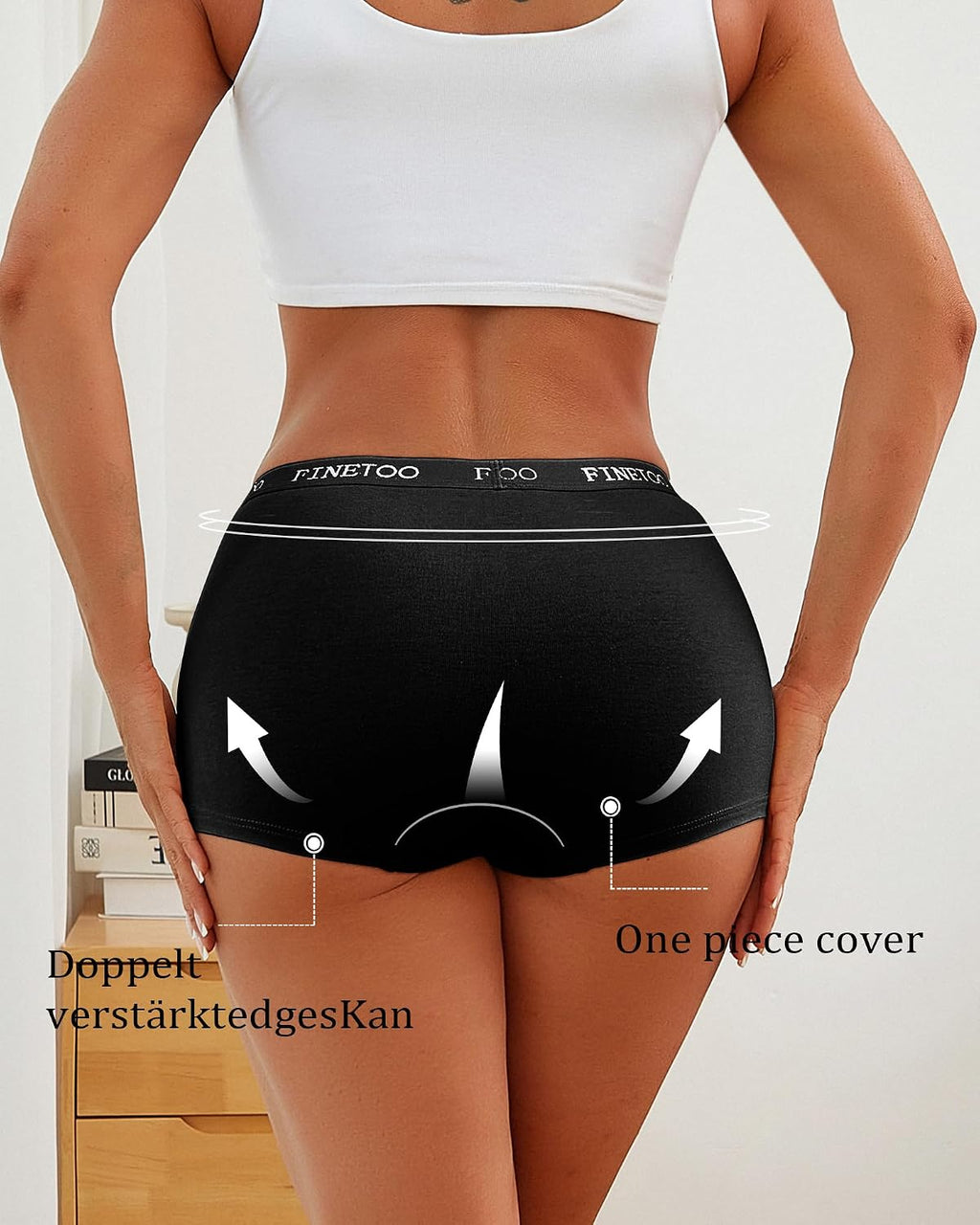 Finetoo Damen Boxershorts 5er Pack Baumwolle Hipster atmungsaktiv S-XXL weiss