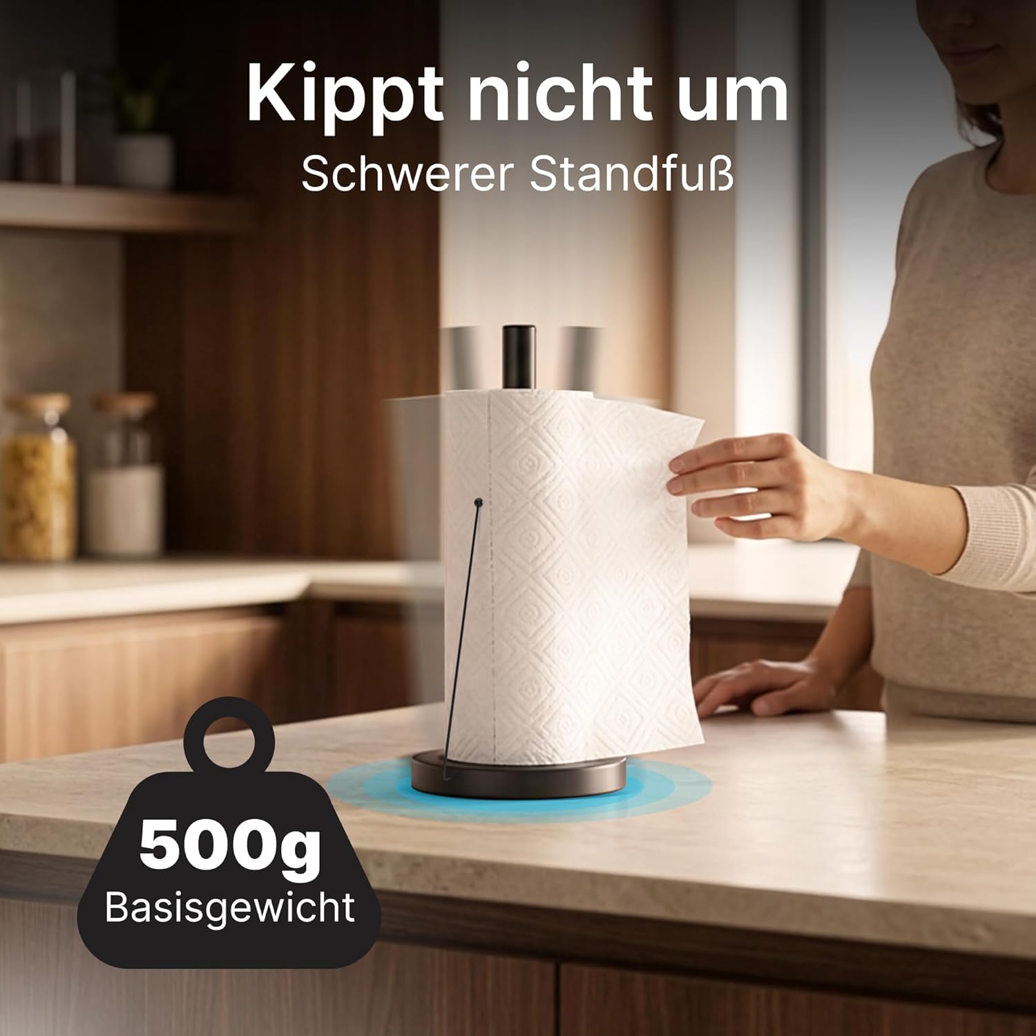 Minismus Kuechenrollenhalter stehend mit Anti-Roll Arm Papierrollenhalter