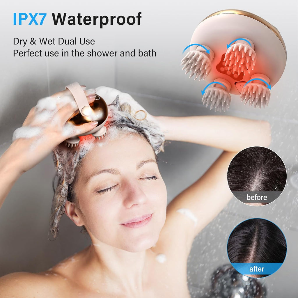 Arboleaf Kopf-Massagegeraet elektrisch IPX7 wasserdicht 8 Koepfe Gold
