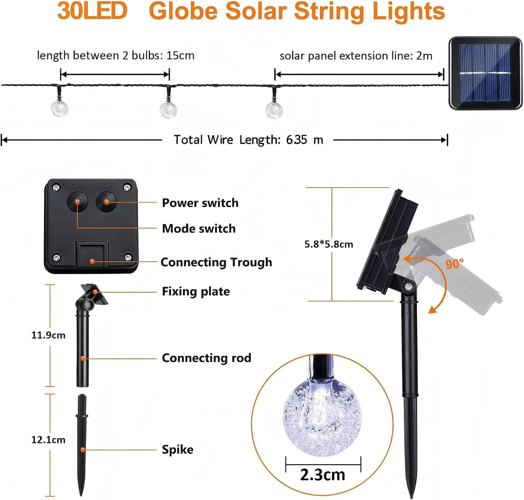 Flacchi Solar Lichterkette 30 LED Warmweiss IP65 8 Modi fuer Aussen, Wetterfest