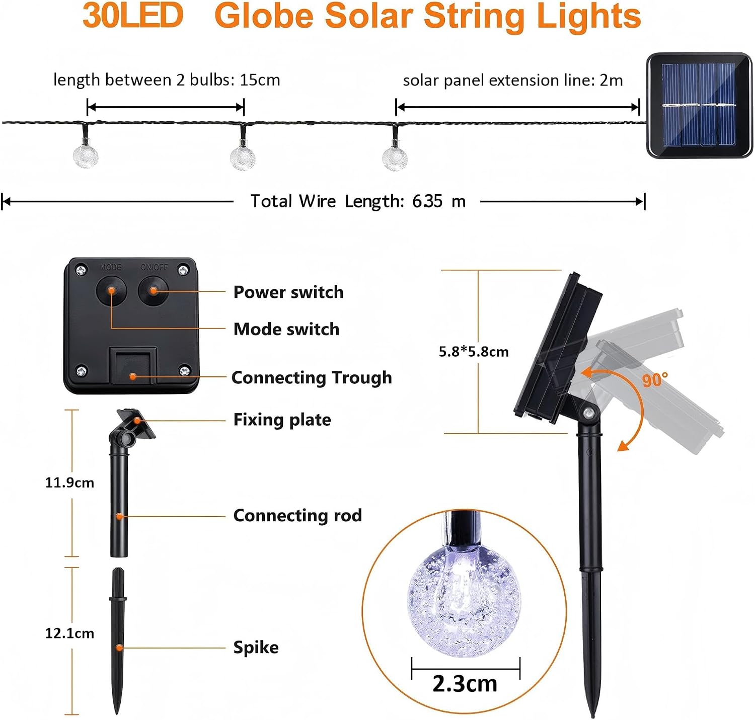 Flacchi Solar Lichterkette 30 LED Warmweiss IP65 8 Modi fuer Aussen, Wetterfest