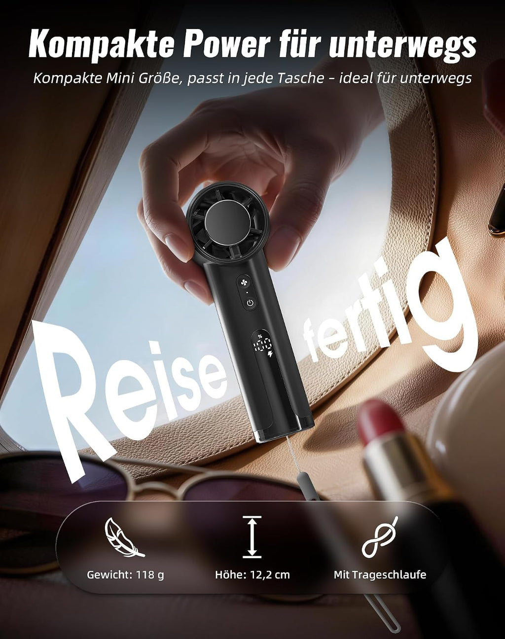 Handventilator Mini wiederaufladbar USB schwarz - Tragbarer Tischventilator fuer