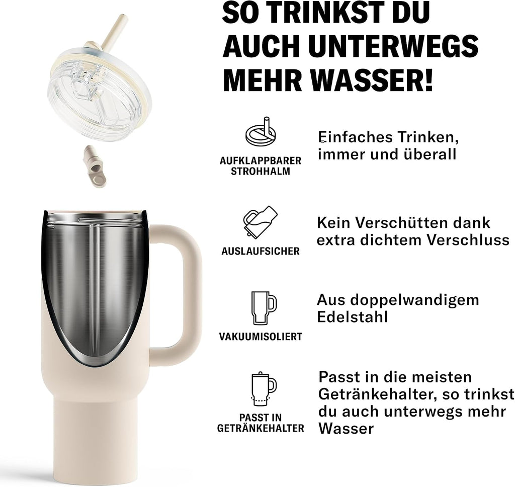 Waterdrop Thermobecher mit Strohhalm auslaufsicher robuste Trinkflasche