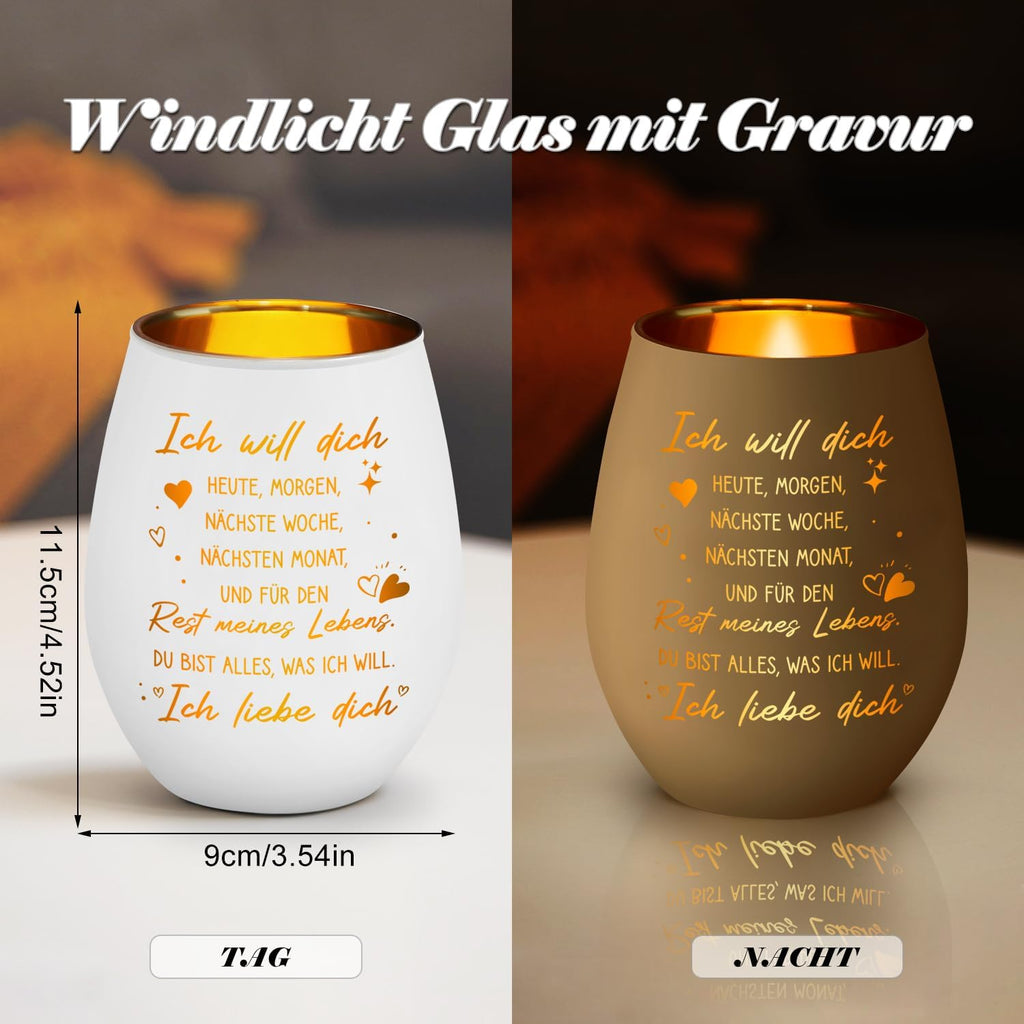 Windlicht Glas mit Gravur ‚Der schoenste Weg ist der gemeinsame‘ Geschenk Paar