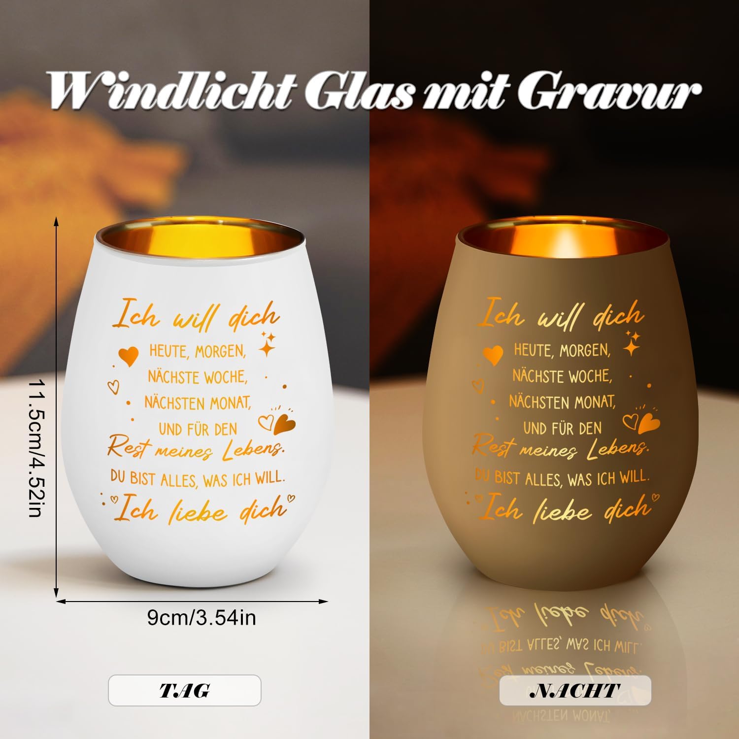 Windlicht Glas mit Gravur ‚Der schoenste Weg ist der gemeinsame‘ Geschenk Paar