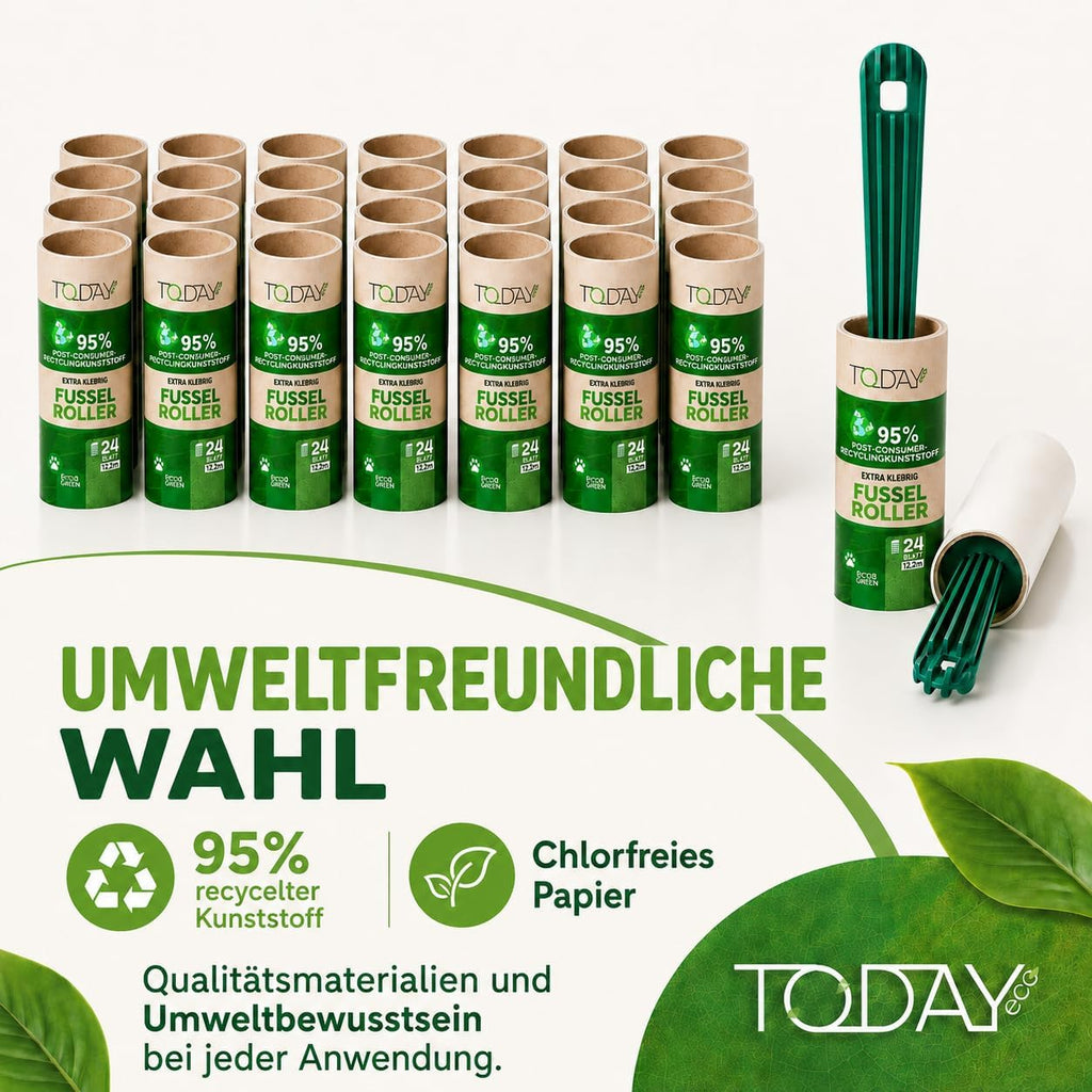 Today Eco Fusselrolle 16 Rollen mit Deckel und 2 Abroller 95% recyceltes Materia