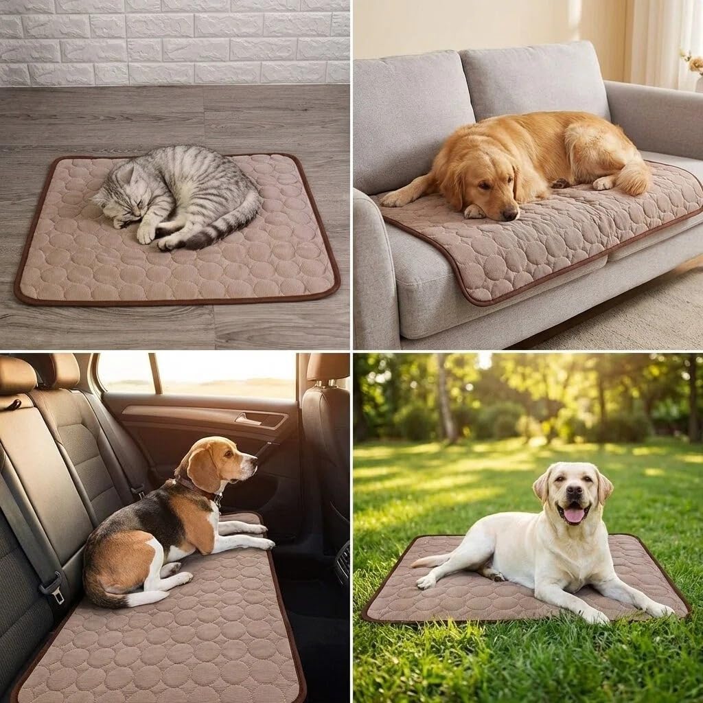 Kuehlmatte fuer Hund und Katze 70x100 cm Waschbar Dunkelbraun selbstkuehlend