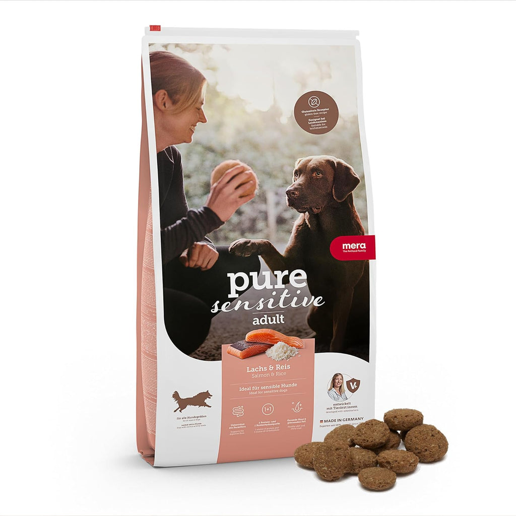 MERA Pure Sensitive Lachs & Reis Trockenfutter fuer ausgewachsene Hunde -12,5k