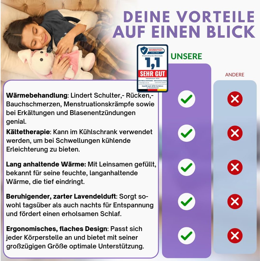 Koernerkissen Katze mit waschbarem Bezug - Waerme- und Kaeltekissen fuer Verspannung