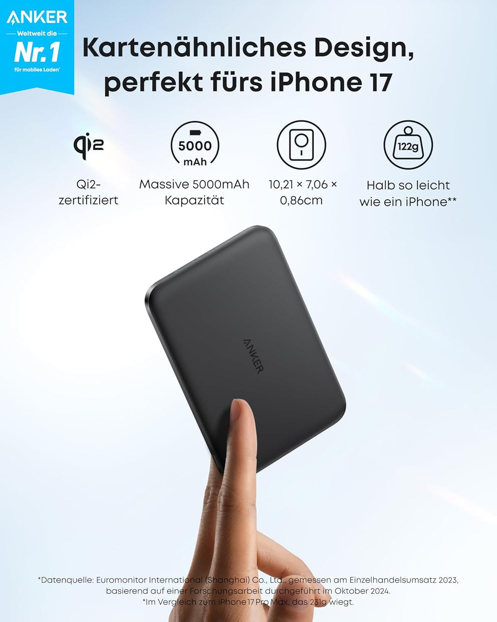 Anker Nano Magnet Powerbank 5000mAh Qi2 15W MagSafe-kompatibel fuer iPhone